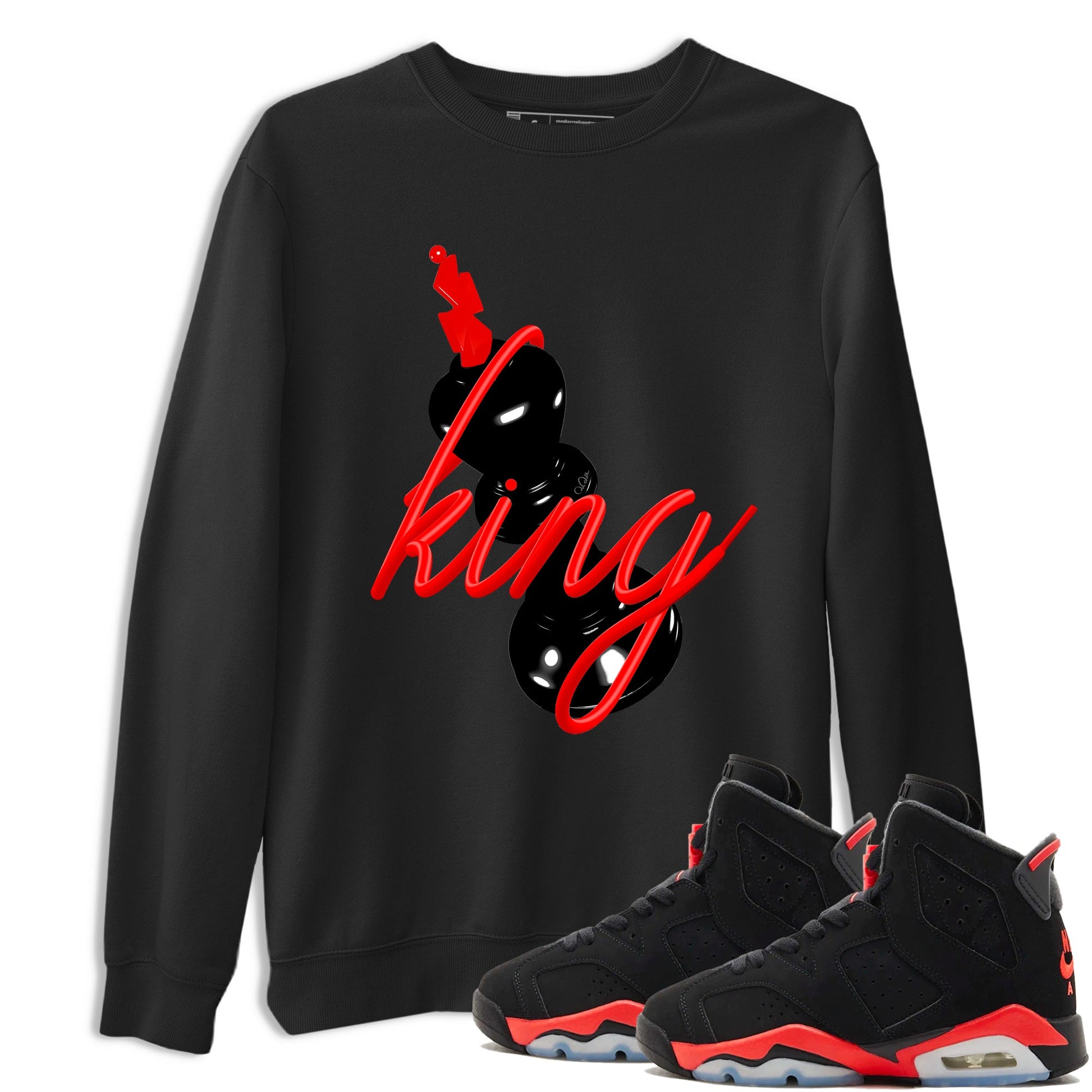 Sneaker match tees – Sneaker Tees To Match Air Jordan 6 Reverse Infrared Shoes – 3D King Tee Black 1
