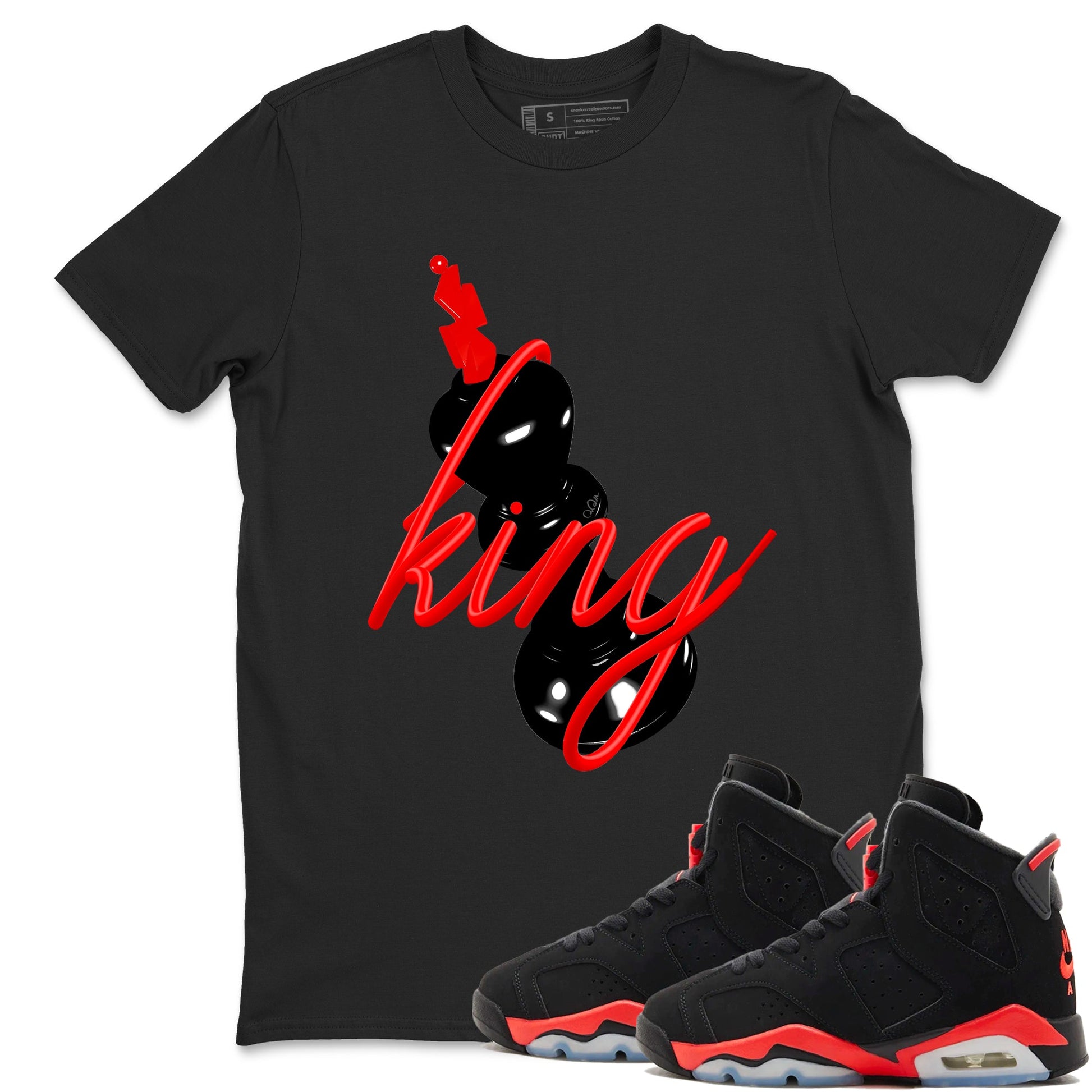Sneaker match tees – Sneaker Tees To Match Air Jordan 6 Reverse Infrared Shoes – 3D King Tee Black 1