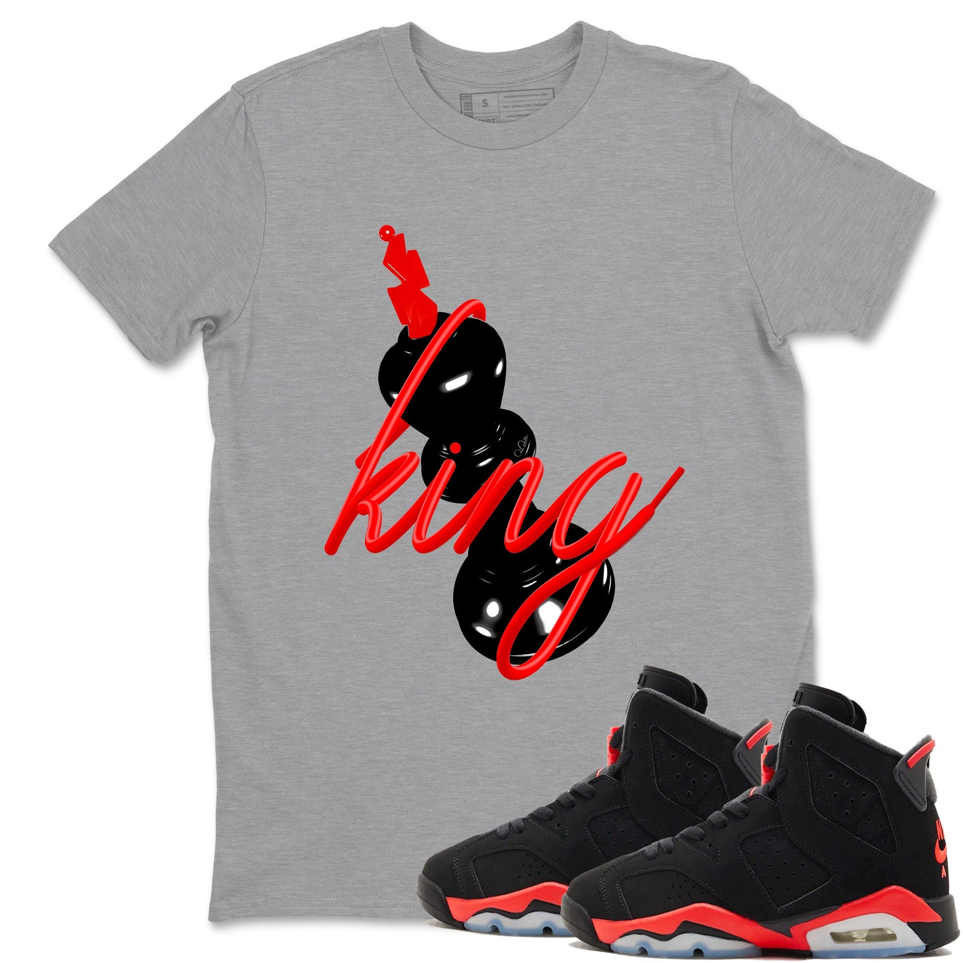Sneaker match tees – Sneaker Tees To Match Air Jordan 6 Reverse Infrared Shoes – 3D King Tee Heather Grey 1