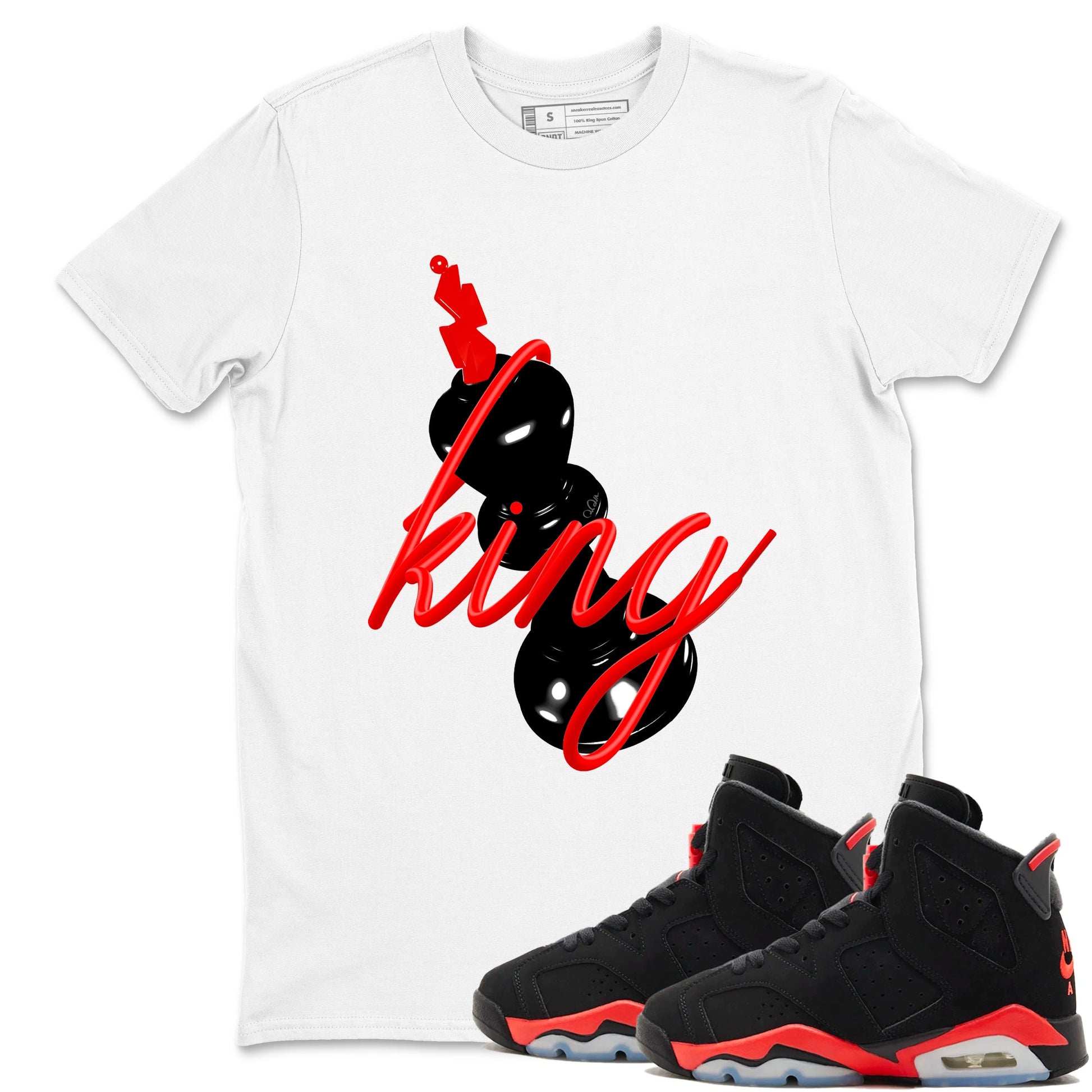 Sneaker match tees – Sneaker Tees To Match Air Jordan 6 Reverse Infrared Shoes – 3D King Tee White 1