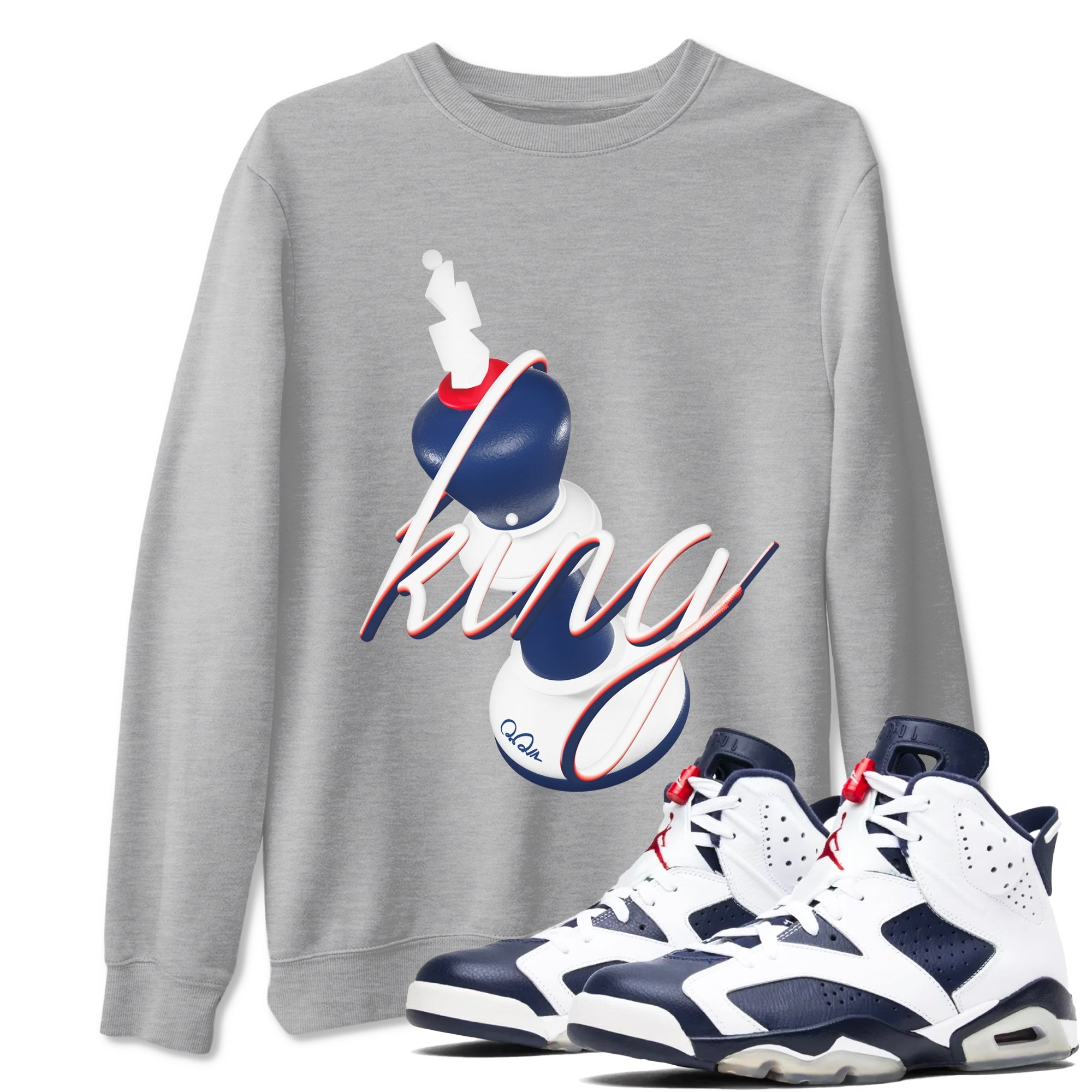 6s White And Midnight Navy shirts to match jordans 3D King sneaker match tees Air Jordan 6 White And Midnight Navy SNRT Sneaker Tees streetwear brand Heather Grey 1 unisex cotton tee