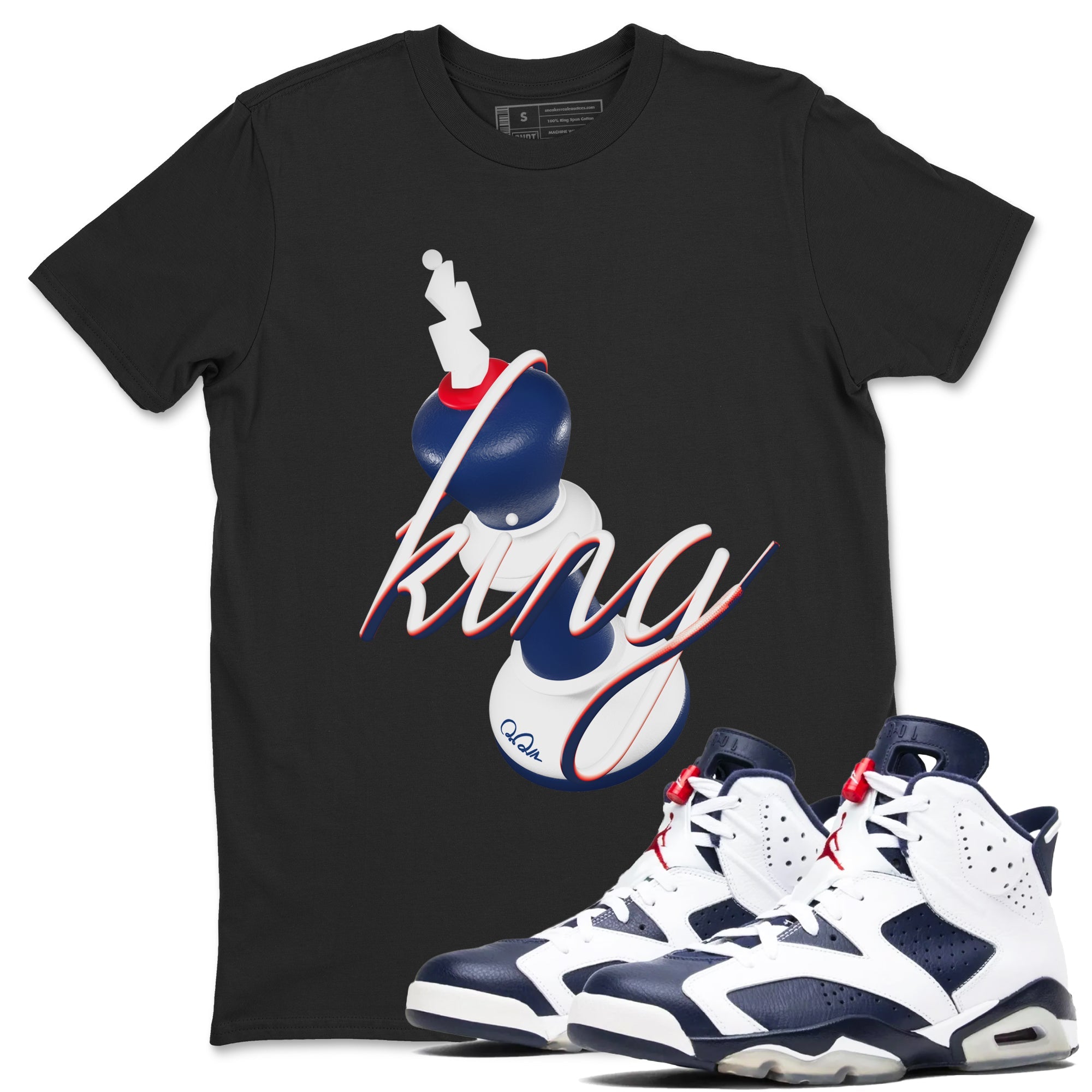 6s White And Midnight Navy shirts to match jordans 3D King sneaker match tees Air Jordan 6 White And Midnight Navy SNRT Sneaker Tees streetwear brand Black 1 unisex cotton tee