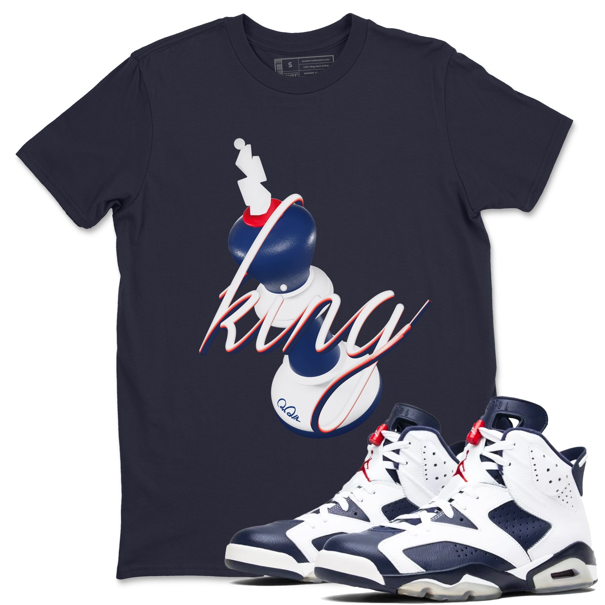 6s White And Midnight Navy shirts to match jordans 3D King sneaker match tees Air Jordan 6 White And Midnight Navy SNRT Sneaker Tees streetwear brand Navy 1 unisex cotton tee