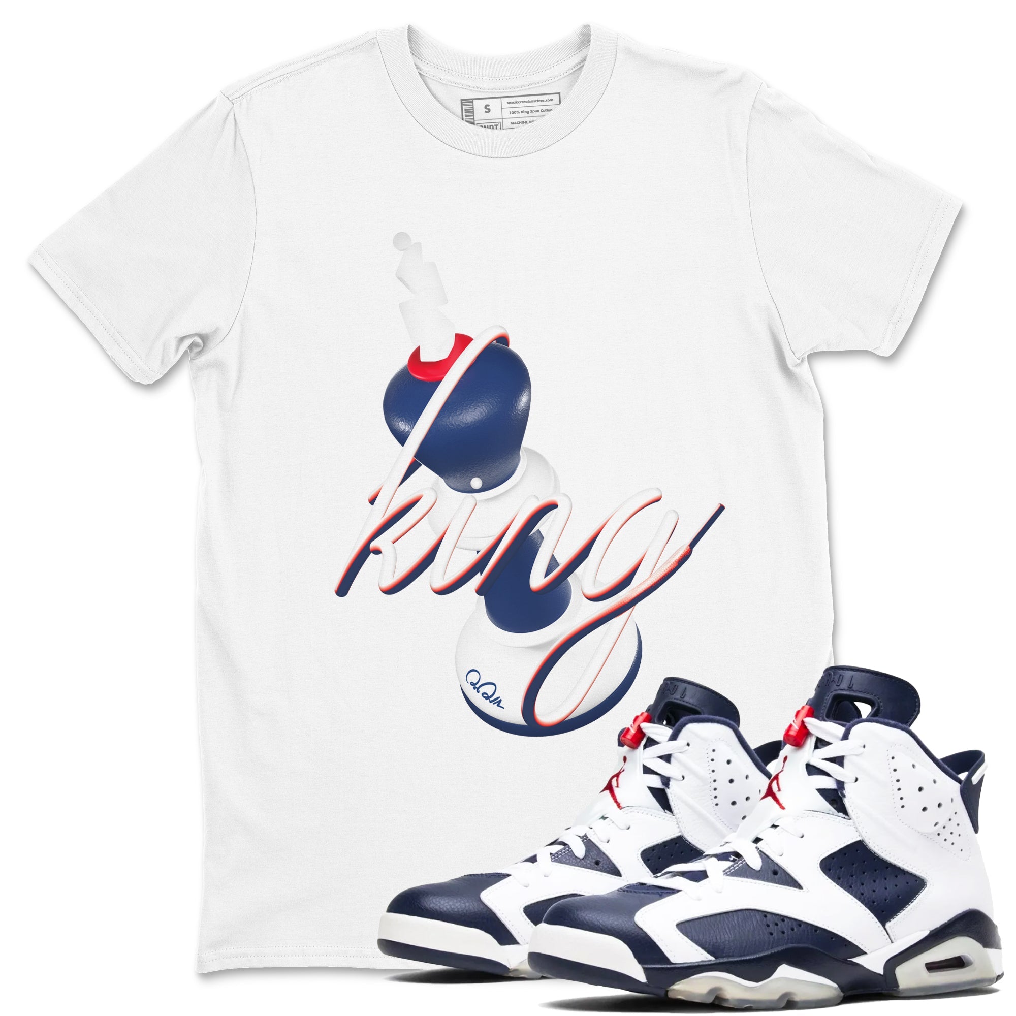 6s White And Midnight Navy shirts to match jordans 3D King sneaker match tees Air Jordan 6 White And Midnight Navy SNRT Sneaker Tees streetwear brand White 1 unisex cotton tee