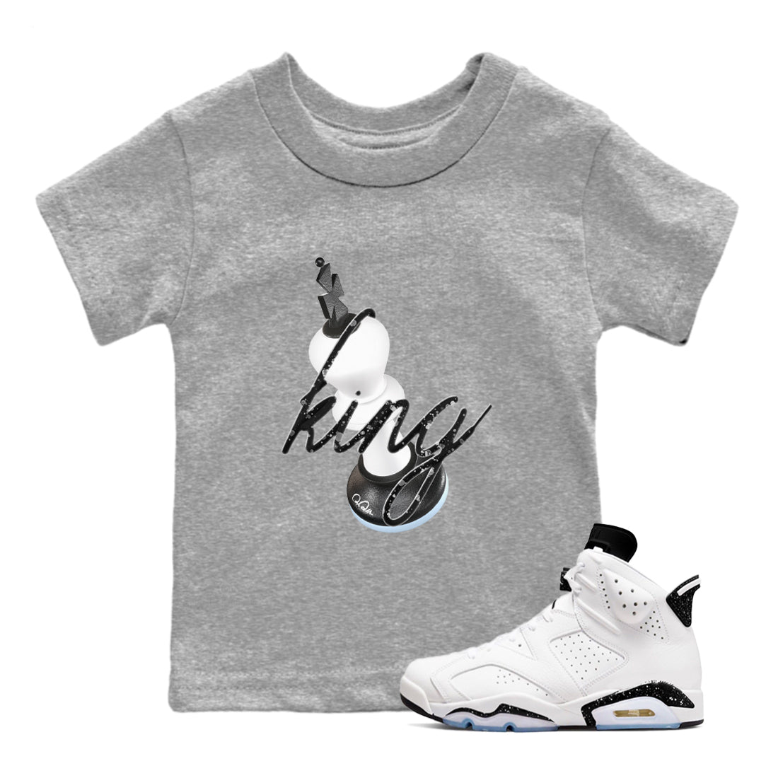 AJ6 White Black shirts to match jordans 3D King sneaker match tees Air Jordan 6 White Black SNRT Sneaker Tees streetwear brand Baby and Youth Heather Grey 1 cotton tee