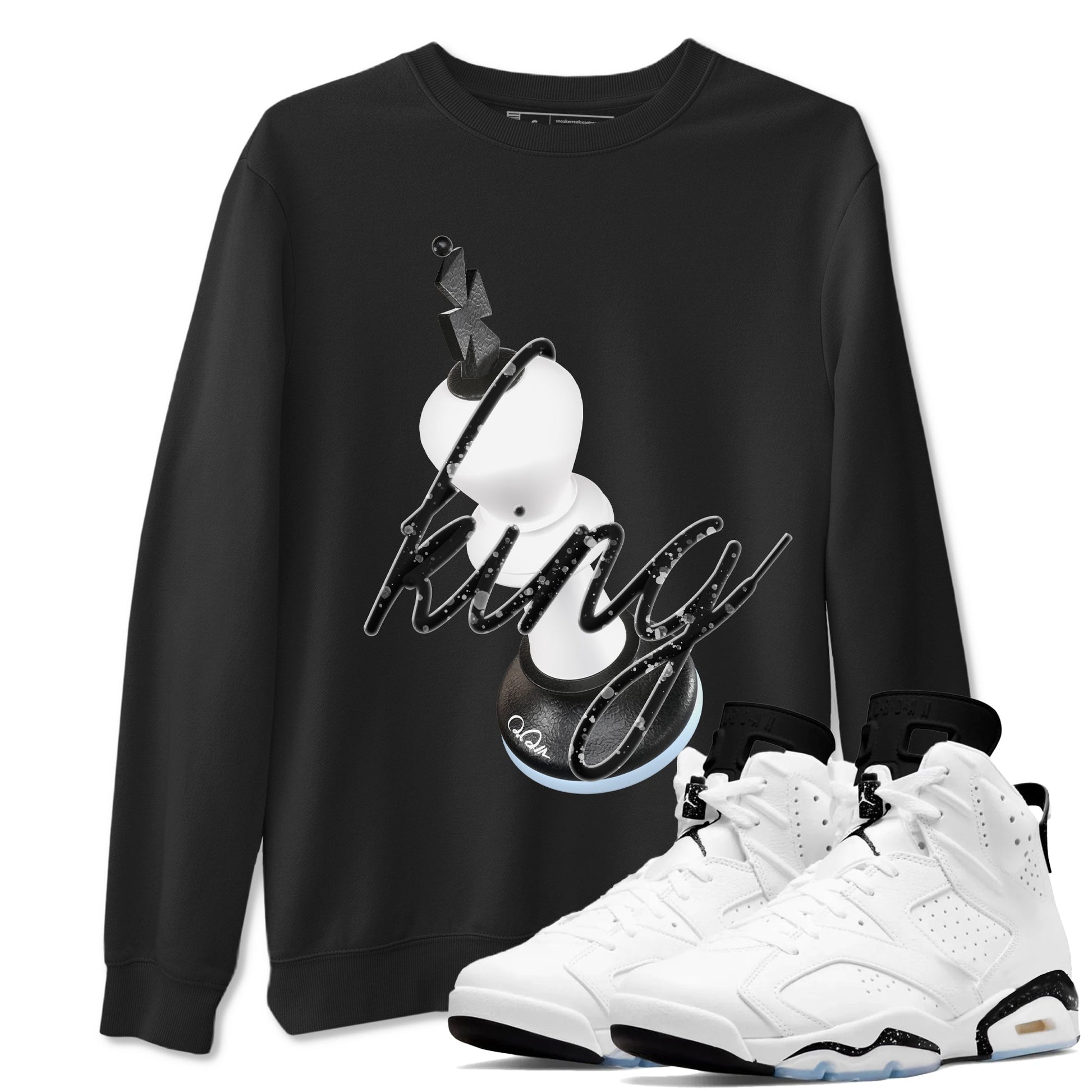AJ6 White Black shirts to match jordans 3D King sneaker match tees Air Jordan 6 White Black SNRT Sneaker Tees streetwear brand Black 1 unisex cotton tee