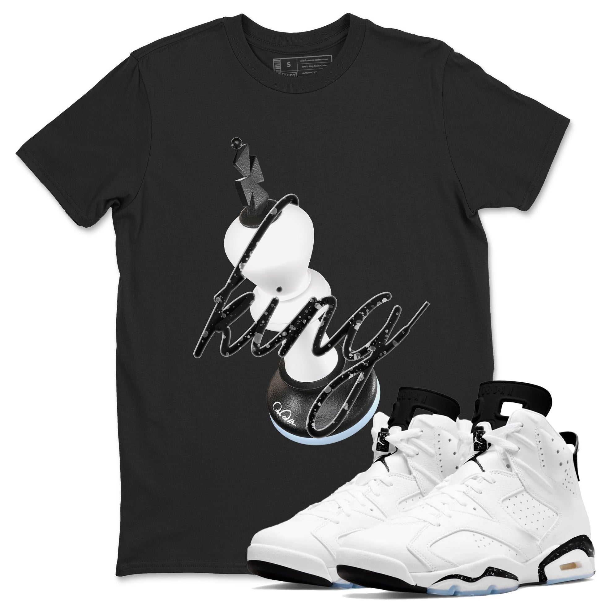 AJ6 White Black shirts to match jordans 3D King sneaker match tees Air Jordan 6 White Black SNRT Sneaker Tees streetwear brand Black 1 unisex cotton tee