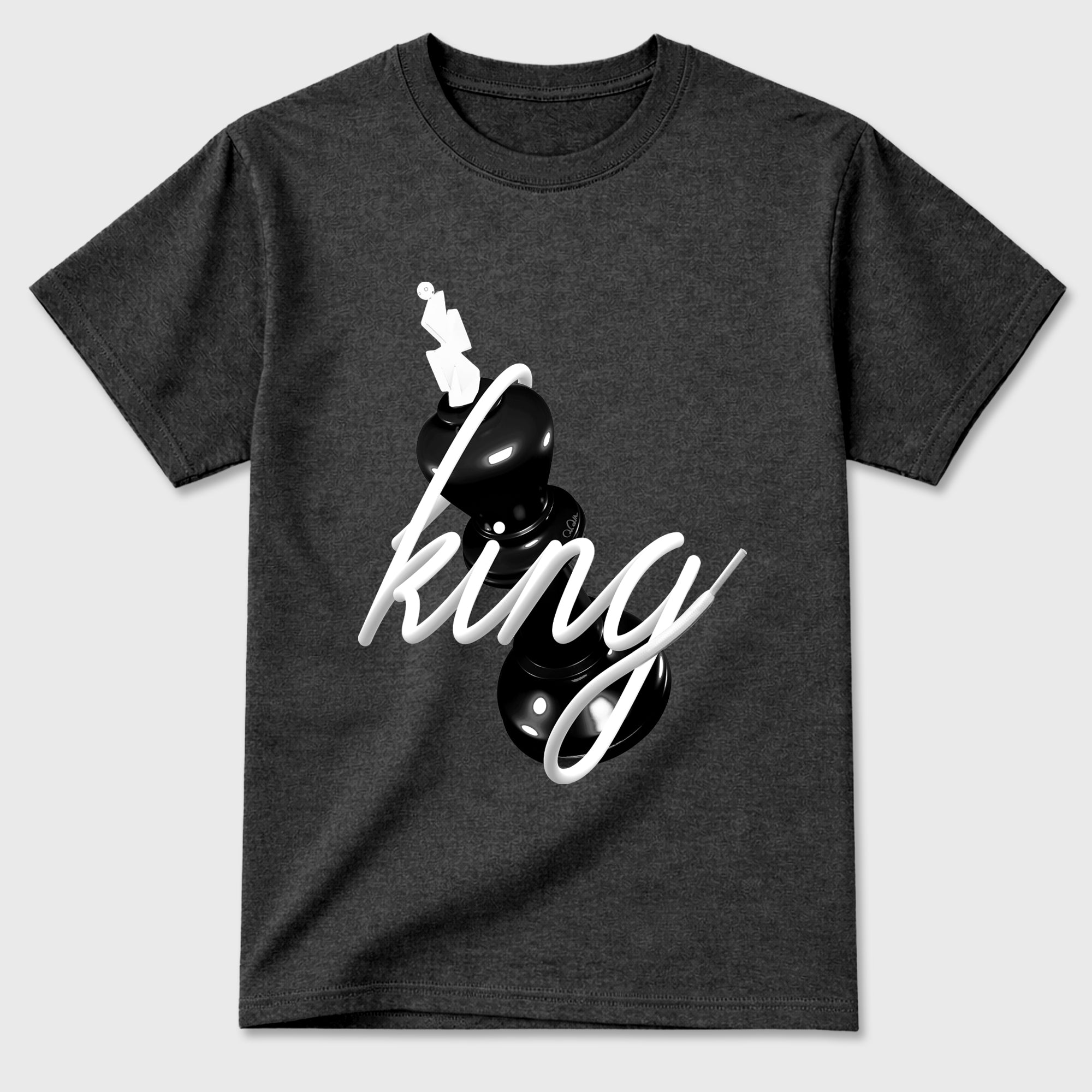3D King Graphic T-Shirt featuring original streetwear artwork designed to match the Air Jordan 8 Chrome. Charcoal Heather 2 Graphic T-Shirt.