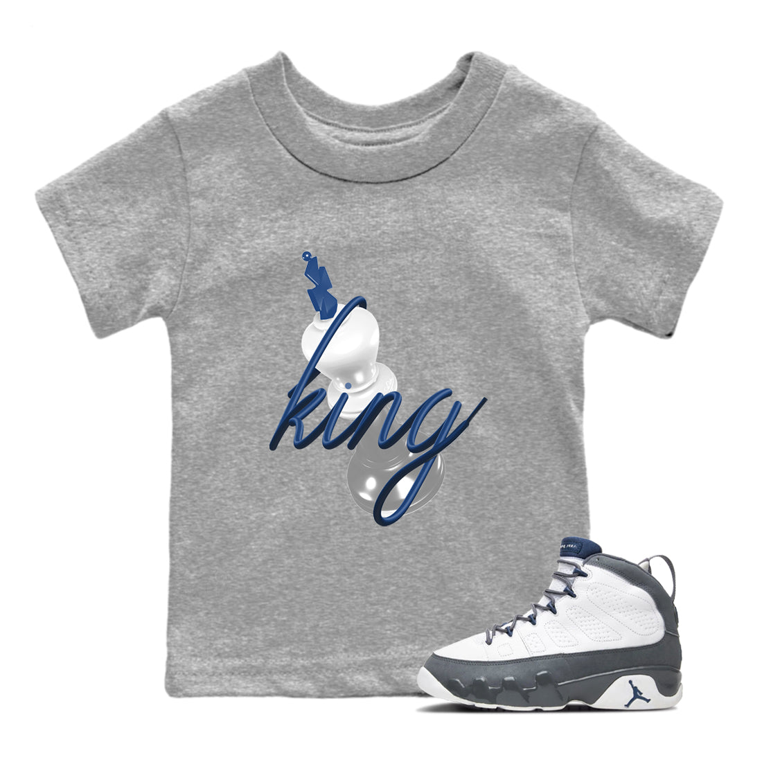 Sneaker match tees – Sneaker Tees To Match Air Jordan 9 Flint Grey Shoes – 3D King Kids T-Shirt Heather Grey 1