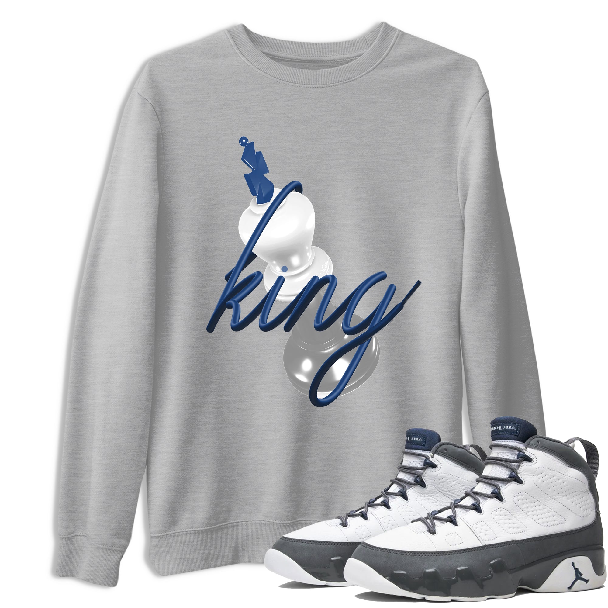 Sneaker match tees – Sneaker Tees To Match Air Jordan 9 Flint Grey Shoes – 3D King Tee Heather Grey 1
