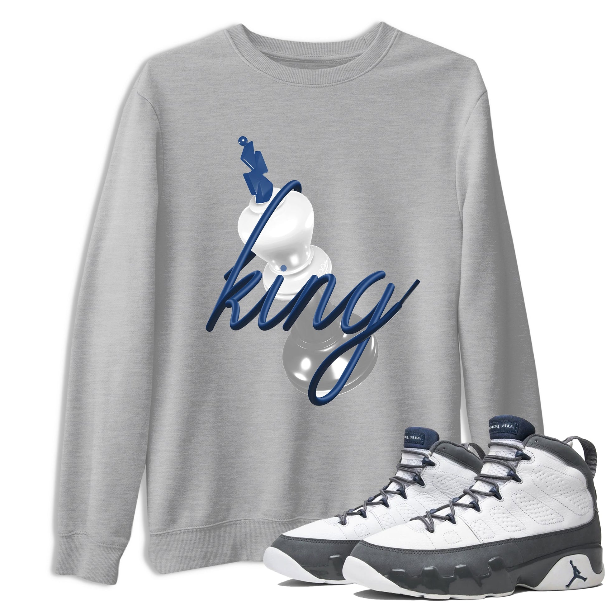 Sneaker match tees – Sneaker Tees To Match Air Jordan 9 Flint Grey Shoes – 3D King Tee Heather Grey 1