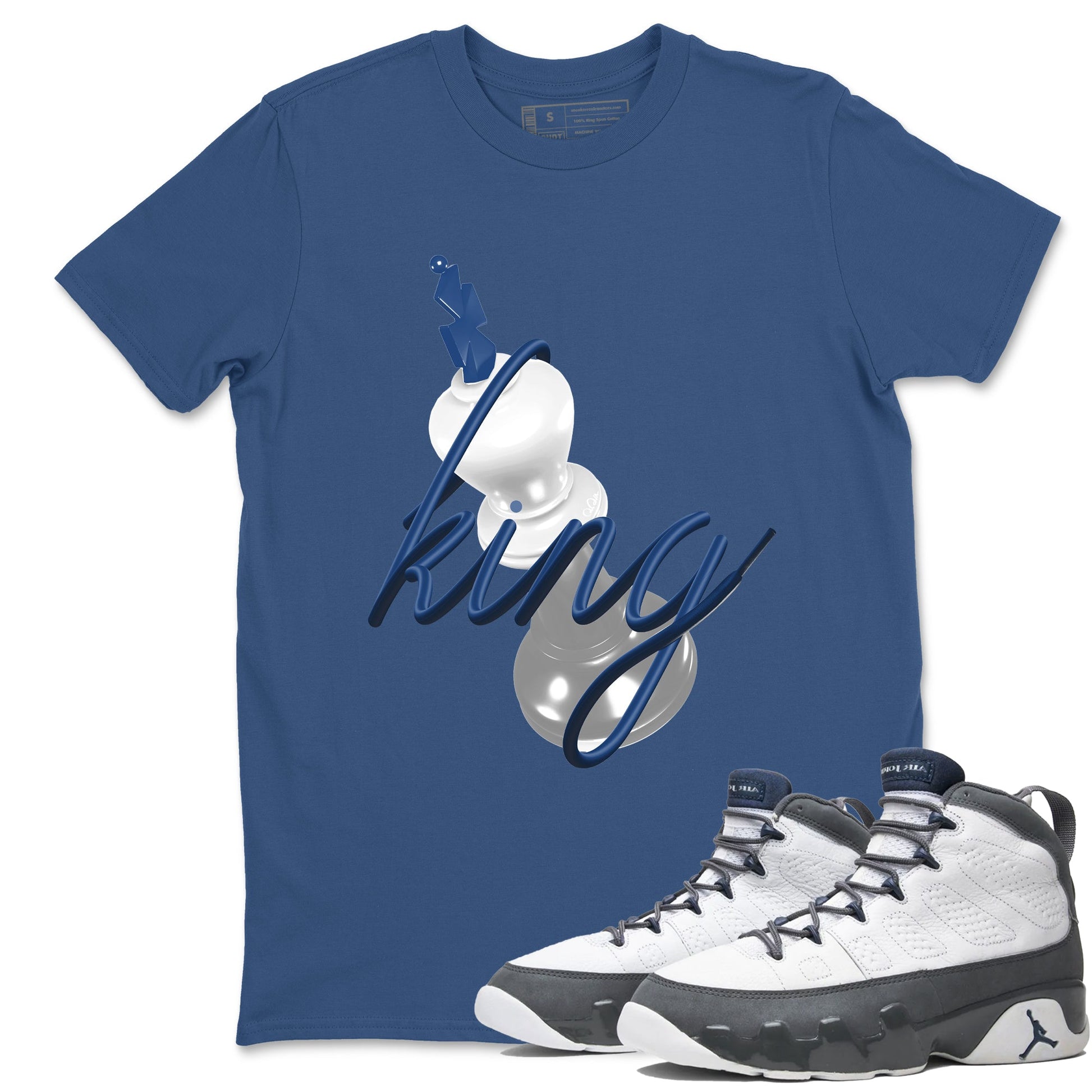 Sneaker match tees – Sneaker Tees To Match Air Jordan 9 Flint Grey Shoes – 3D King Tee Denim Blue 1