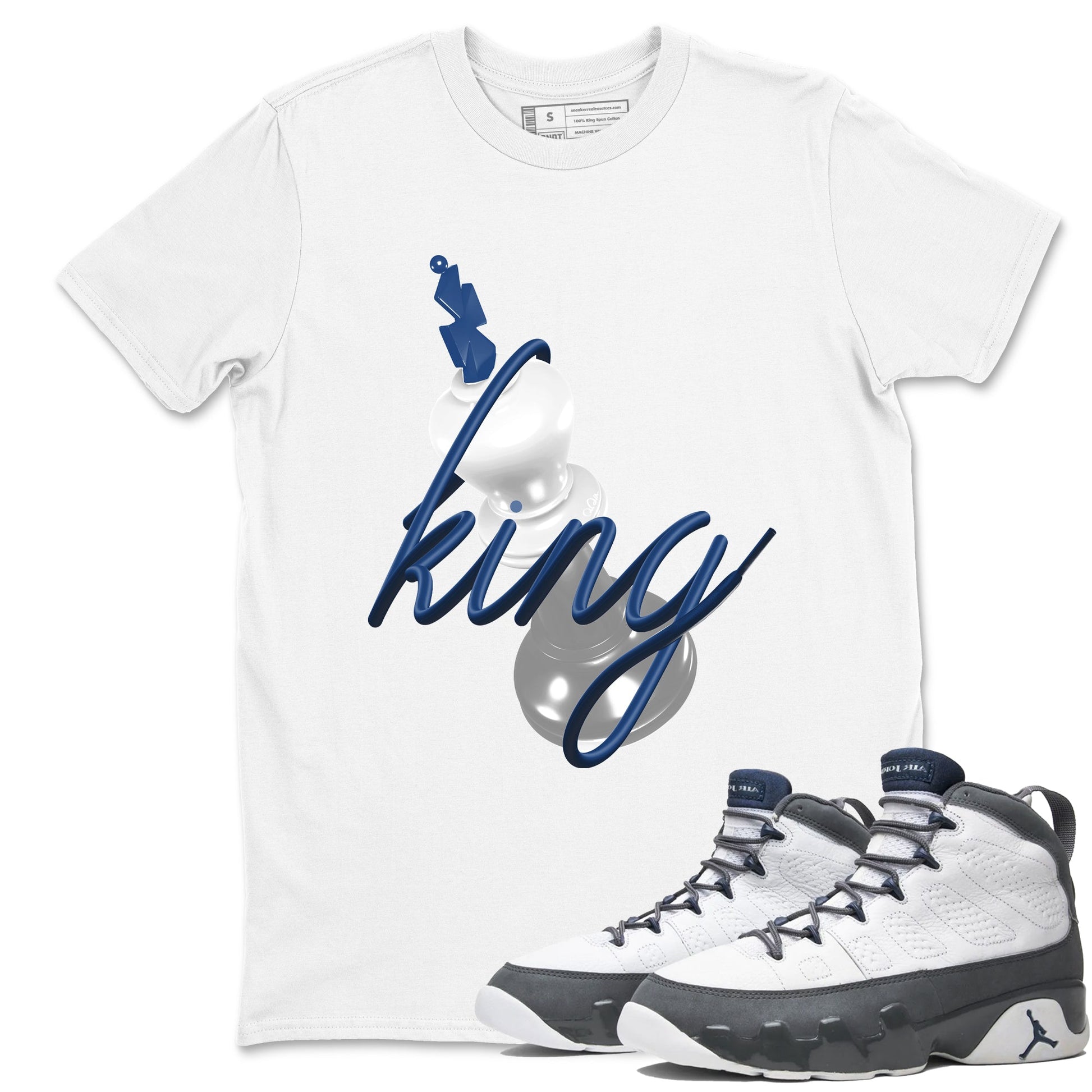 Sneaker match tees – Sneaker Tees To Match Air Jordan 9 Flint Grey Shoes – 3D King Tee White 1