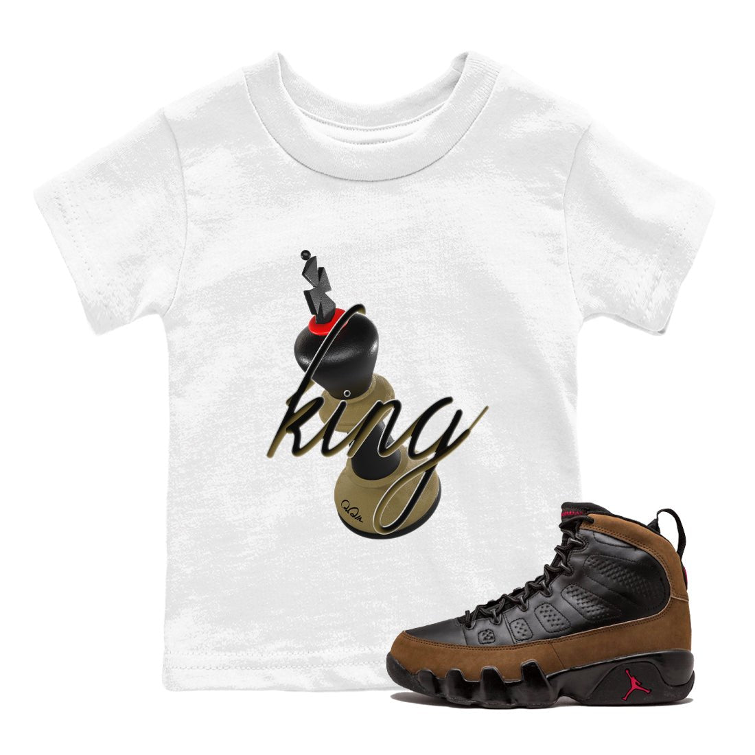 9s Olive shirts to match jordans 3D King sneaker match tees Air Jordan 9 Olive match shoes to clothes SNRT Sneaker Tees Youth Baby White 1 tee