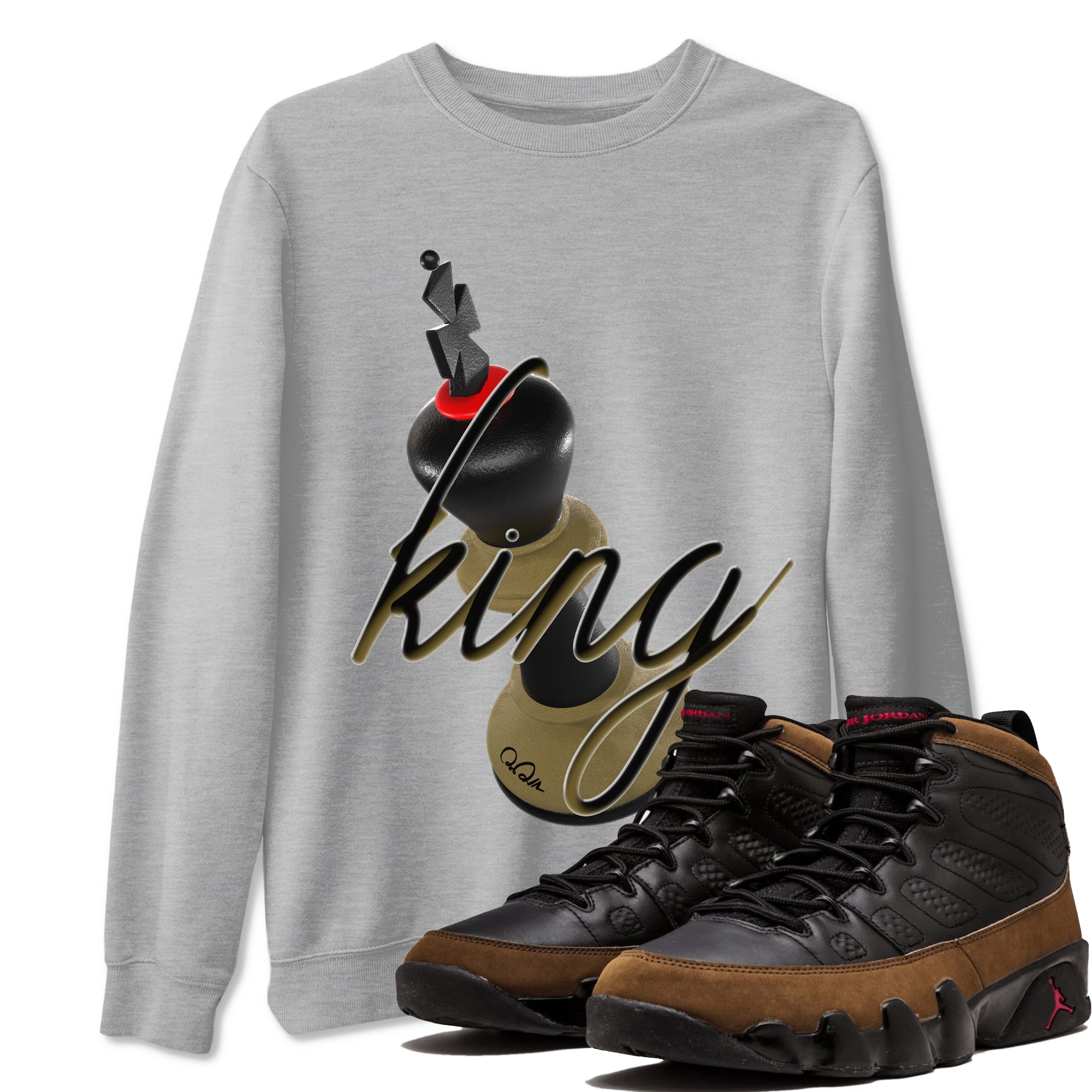 9s Olive shirts to match jordans 3D King sneaker match tees Air Jordan 9 Olive match shoes to clothes SNRT Sneaker Tees unisex cotton Heather Grey 1 shirts