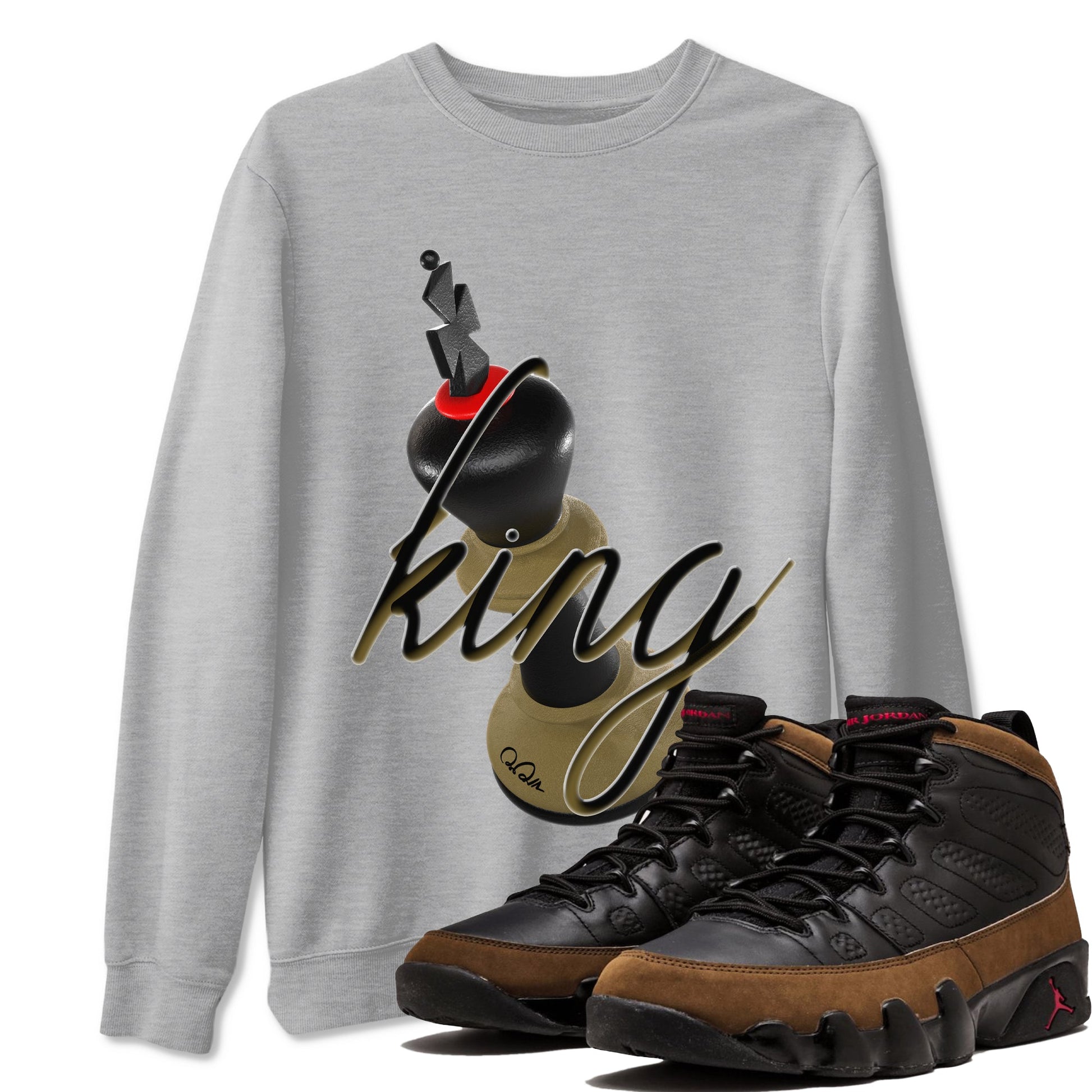 9s Olive shirts to match jordans 3D King sneaker match tees Air Jordan 9 Olive match shoes to clothes SNRT Sneaker Tees unisex cotton Heather Grey 1 shirts