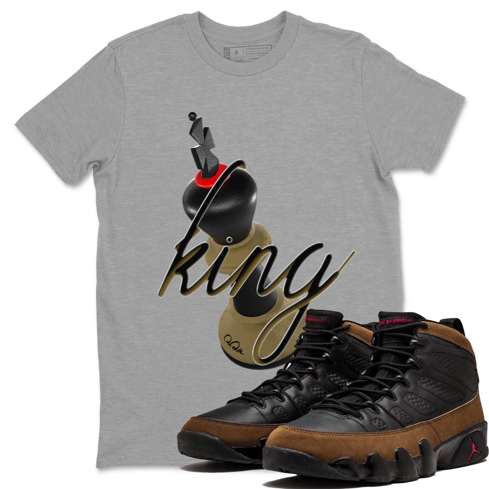 9s Olive shirts to match jordans 3D King sneaker match tees Air Jordan 9 Olive match shoes to clothes SNRT Sneaker Tees unisex cotton Heather Grey 1 shirts