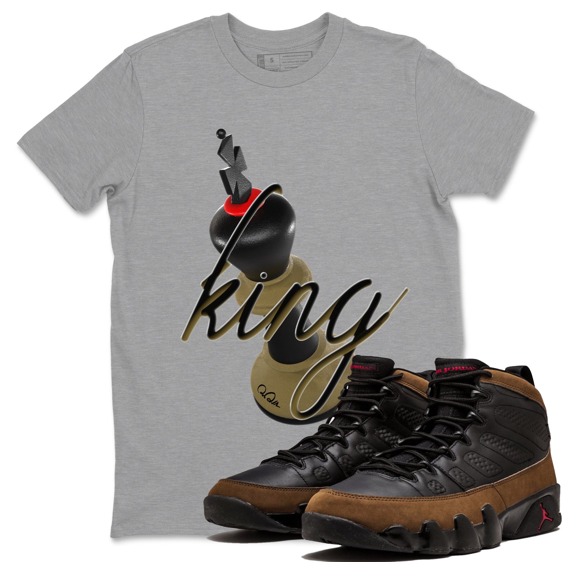 9s Olive shirts to match jordans 3D King sneaker match tees Air Jordan 9 Olive match shoes to clothes SNRT Sneaker Tees unisex cotton Heather Grey 1 shirts