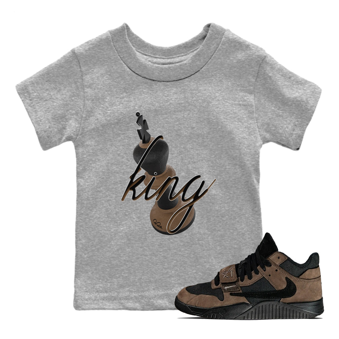 Jordan Jumpman Jack TR Travis Scott Dark Mocha shirts to match jordans 3D King sneaker match tees Jordan Jumpman Jack Travis Scott Dark Mocha match shoes to clothes SNRT Sneaker Tees Youth Baby Heather Grey 1 tee