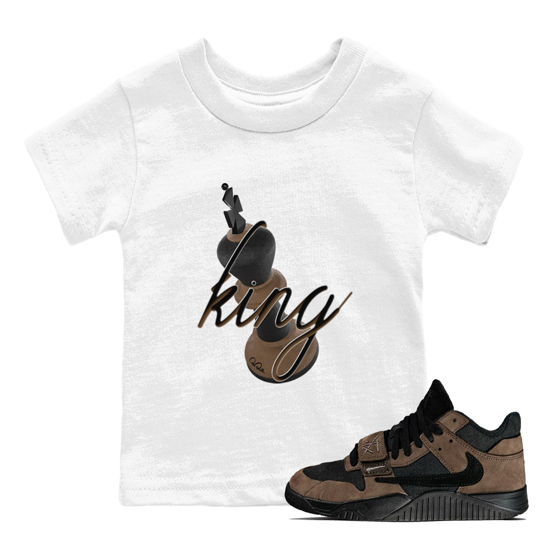 Jordan Jumpman Jack TR Travis Scott Dark Mocha shirts to match jordans 3D King sneaker match tees Jordan Jumpman Jack Travis Scott Dark Mocha match shoes to clothes SNRT Sneaker Tees Youth Baby White 1 tee