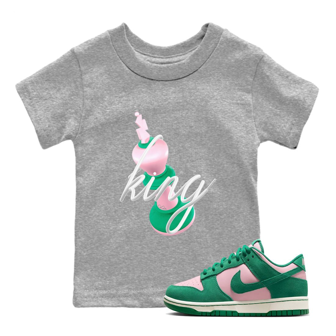 Dunk Low Medium Soft Pink Malachite shirt to match jordans 3D King sneaker tees Dunk Retro SE Medium Soft Pink Malachite SNRT sneaker release tees baby toddler Heather Grey 1 cotton Shirt