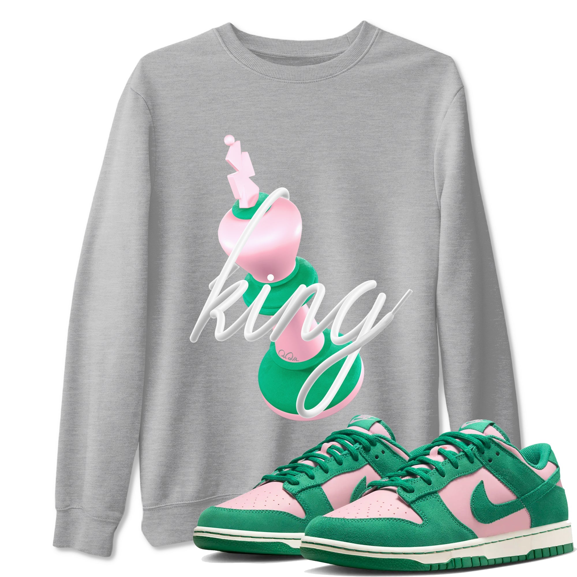 Dunk Low Medium Soft Pink Malachite shirt to match jordans 3D King sneaker tees Dunk Retro SE Medium Soft Pink Malachite SNRT Sneaker Release Tees unisex cotton Heather Grey 1 crew neck shirt