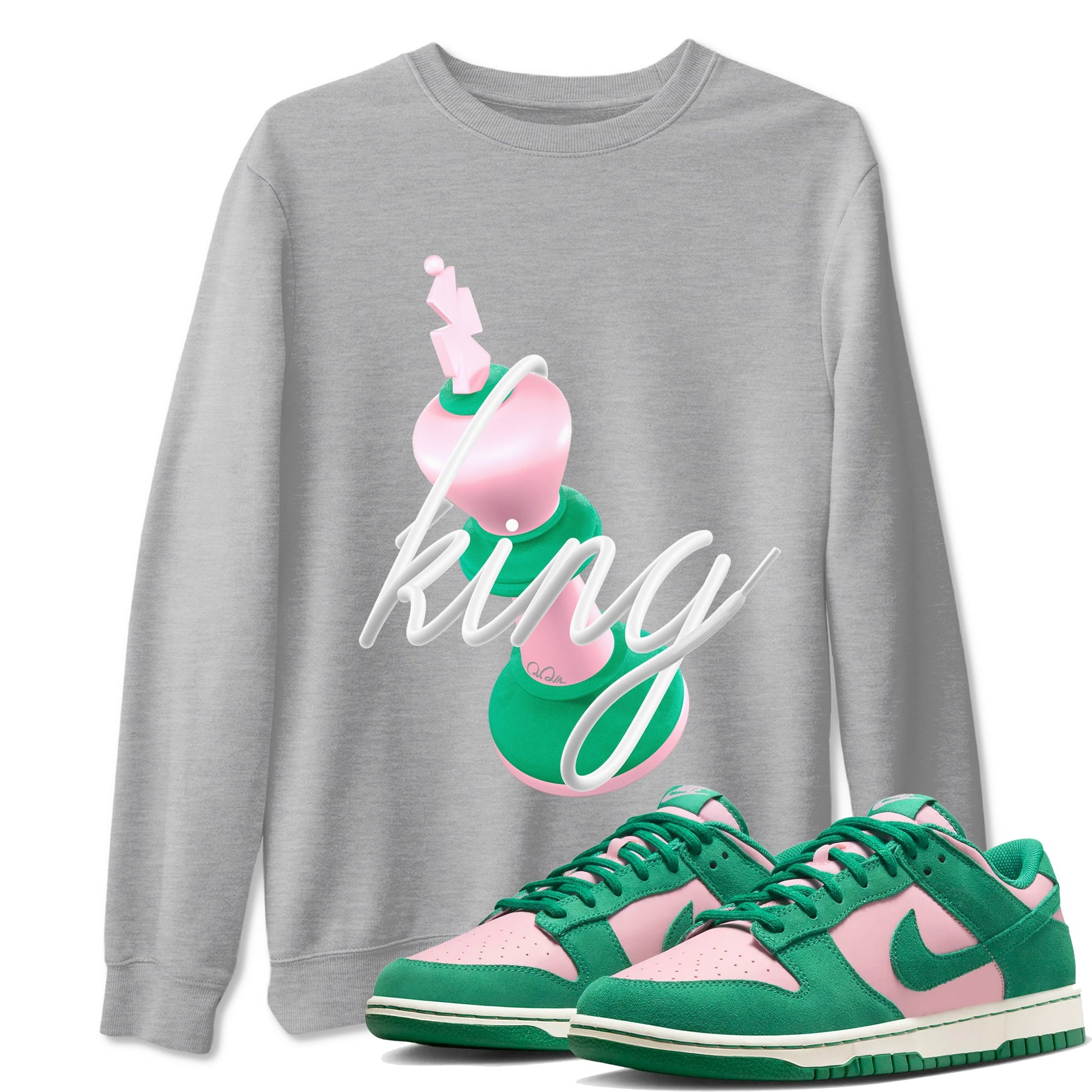 Dunk Low Medium Soft Pink Malachite shirt to match jordans 3D King sneaker tees Dunk Retro SE Medium Soft Pink Malachite SNRT Sneaker Release Tees unisex cotton Heather Grey 1 crew neck shirt