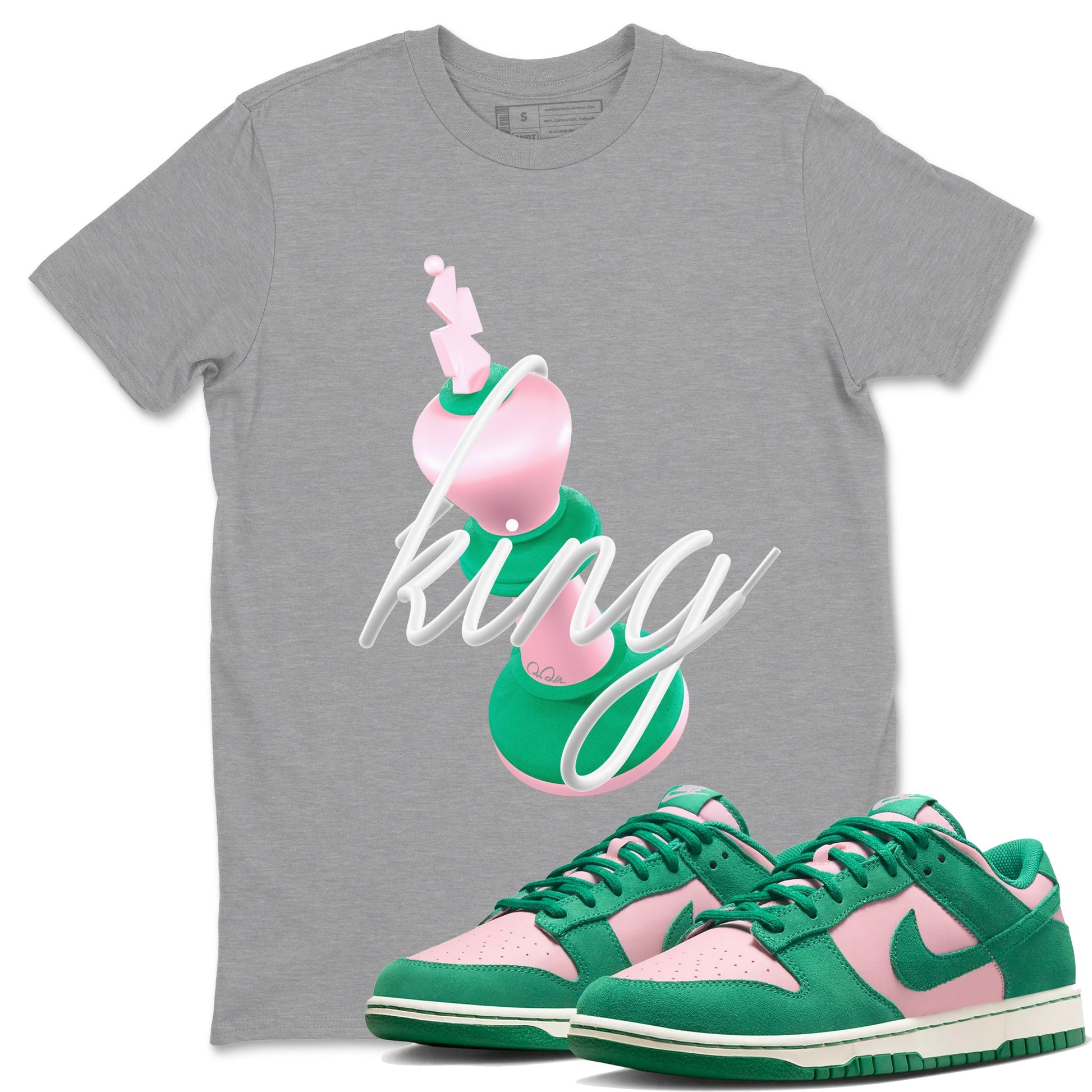 Dunk Low Medium Soft Pink Malachite shirt to match jordans 3D King sneaker tees Dunk Retro SE Medium Soft Pink Malachite SNRT Sneaker Release Tees unisex cotton Heather Grey 1 crew neck shirt