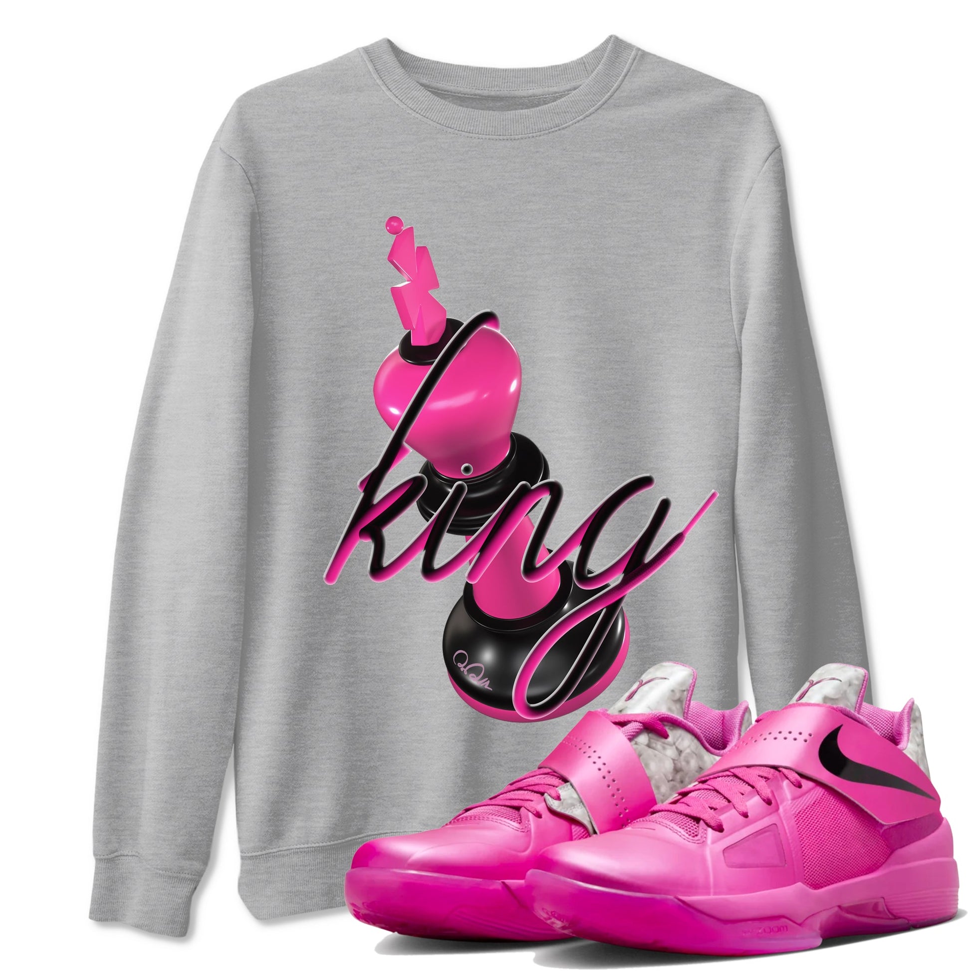 KD 4 Aunt Pearl shirts to match jordans 3D King graphic tees KD 4 Aunt Pearl t shirts to match sneakers SNRT Sneaker Tees unisex cotton Heather Grey 1 shirts