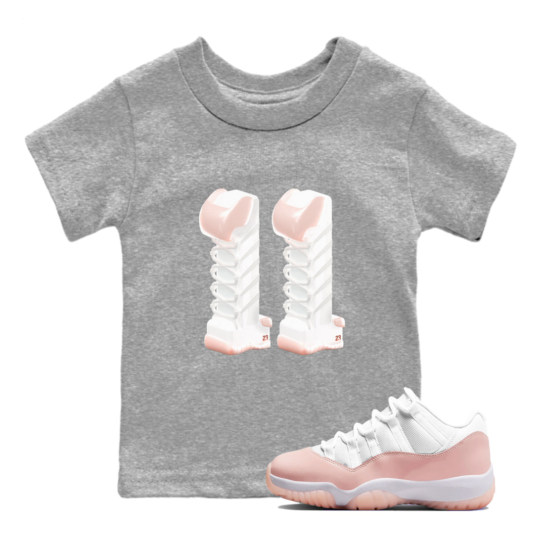 11s Legend Pink shirts to match jordans 3D Number 11 sneaker match tees Air Jordan 11 Legend Pink SNRT Sneaker Tees streetwear brand Baby and Youth Heather Grey 1 cotton tee