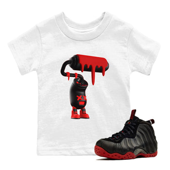 Sneaker match tees – Sneaker Tees To Match Air Foamposite Cough Drop Shoes – 3D Paint Roller Kids T-Shirt White 1