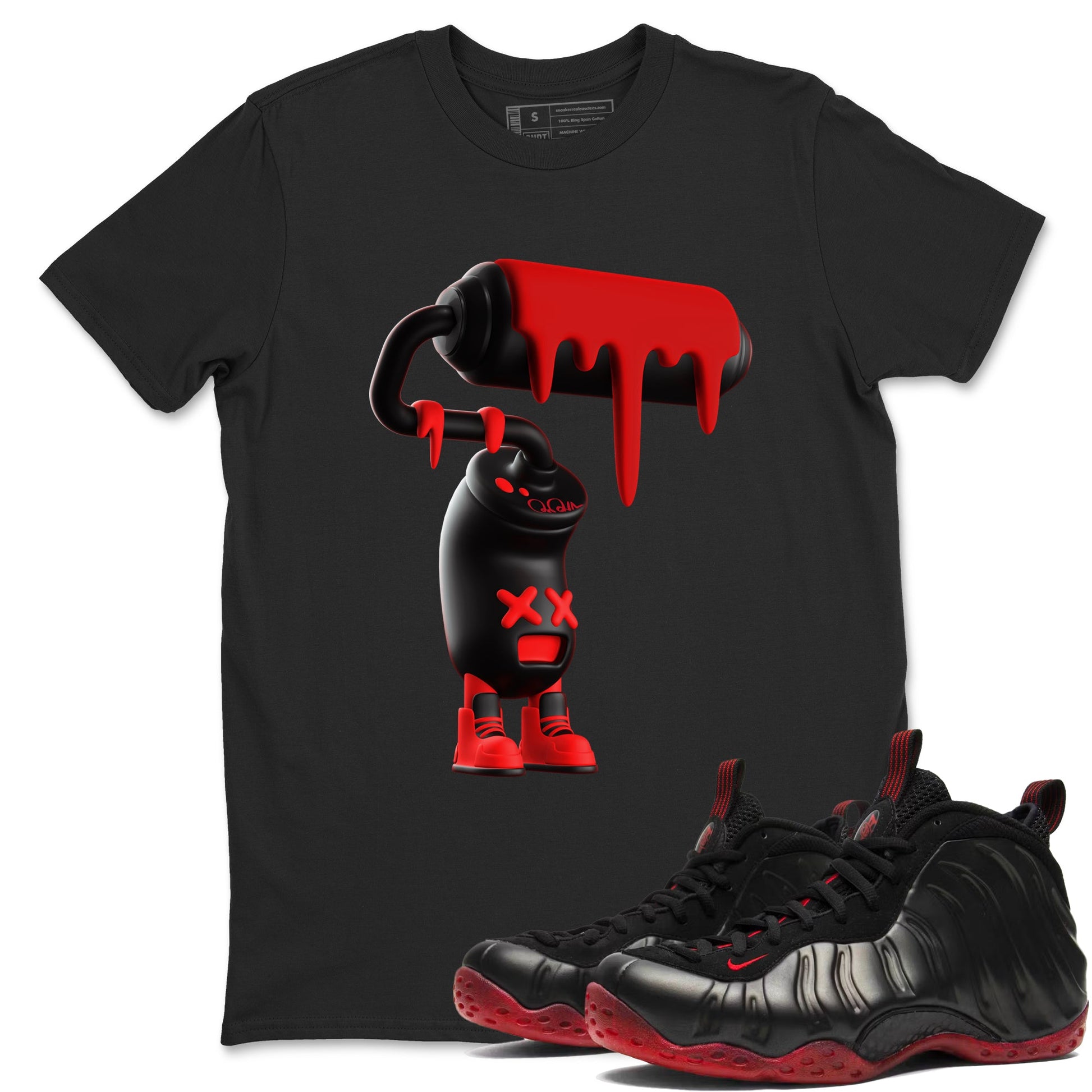 Sneaker match tees – Sneaker Tees To Match Air Foamposite Cough Drop Shoes – 3D Paint Roller Tee Black 1