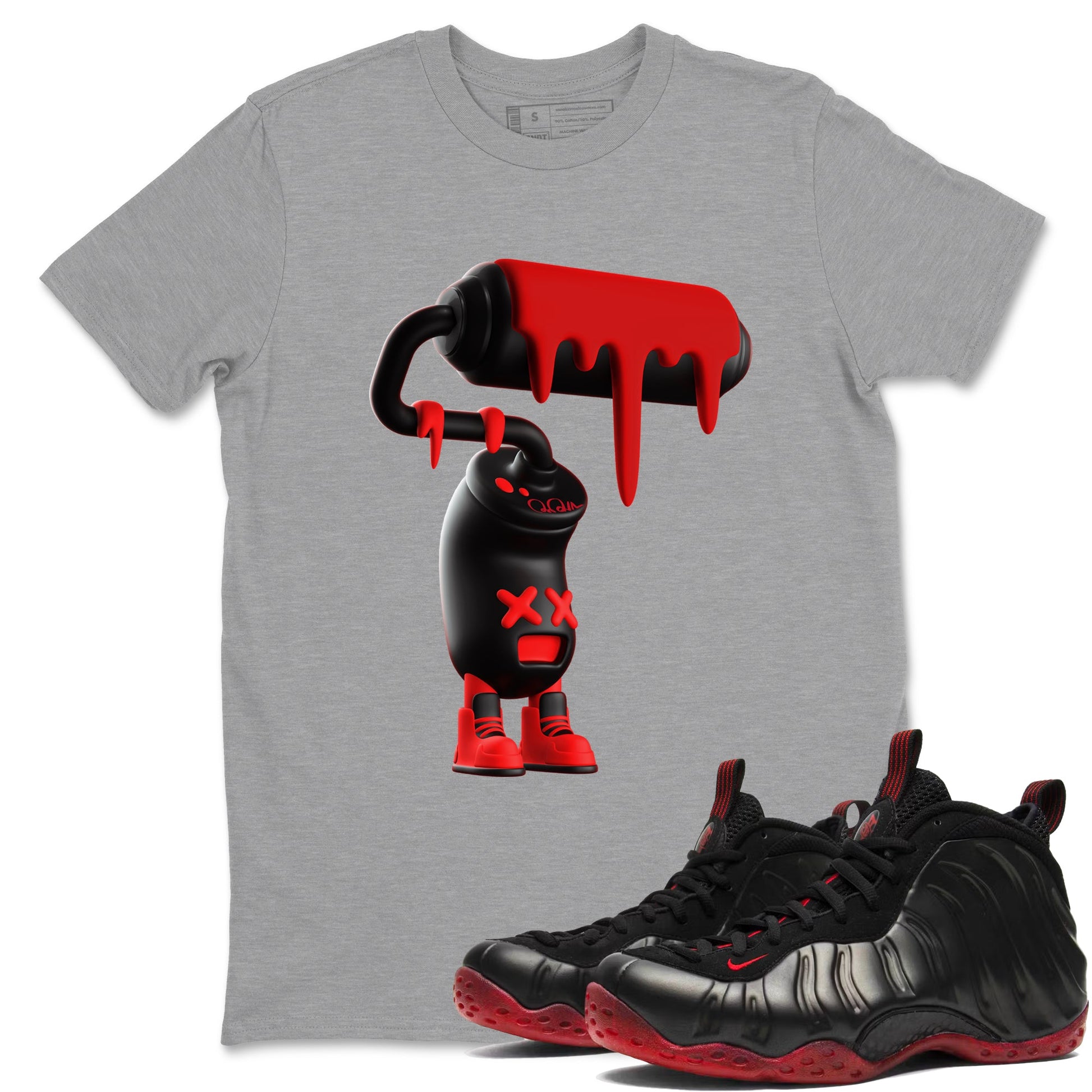 Sneaker match tees – Sneaker Tees To Match Air Foamposite Cough Drop Shoes – 3D Paint Roller Tee Heather Grey 1