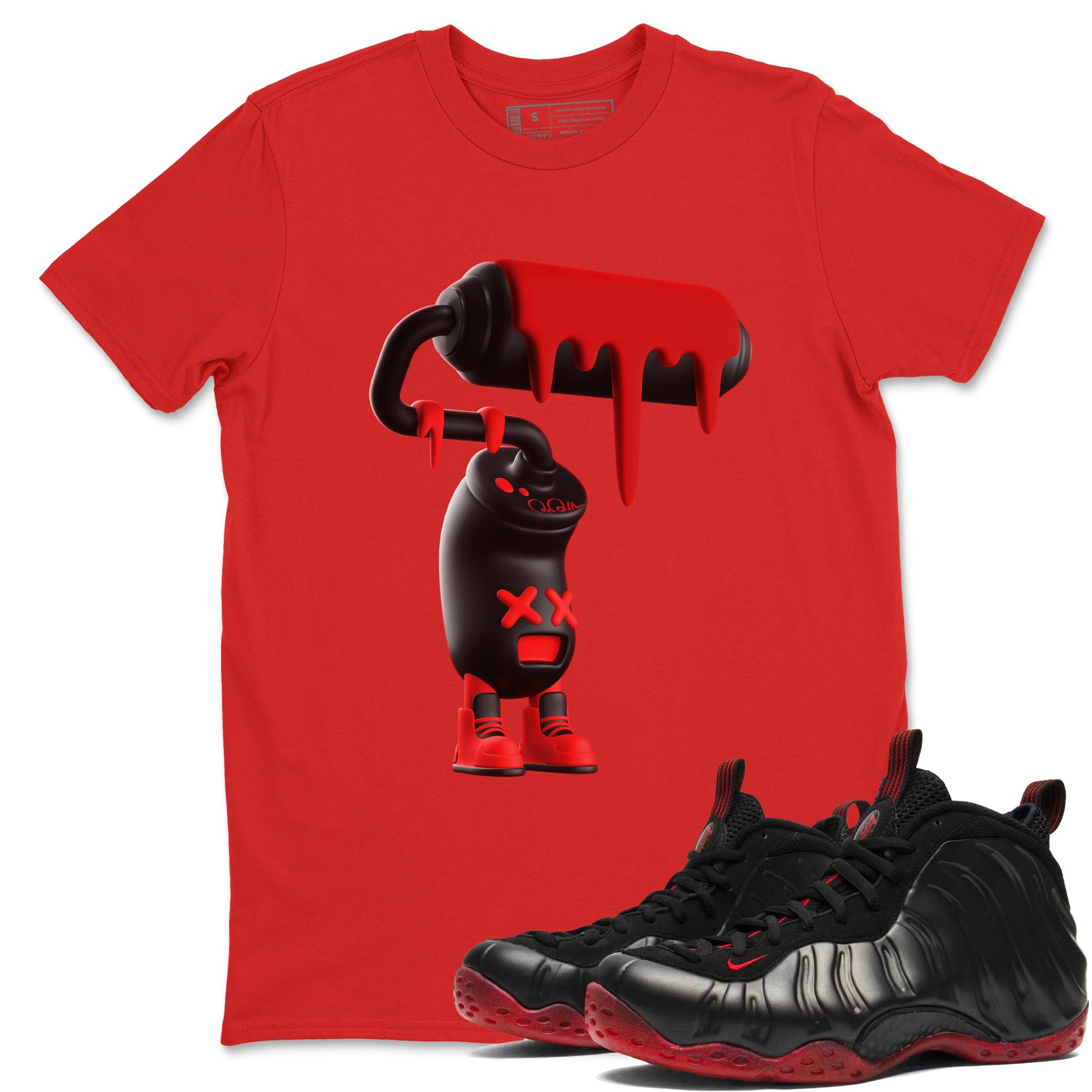 Sneaker match tees – Sneaker Tees To Match Air Foamposite Cough Drop Shoes – 3D Paint Roller Tee Red 1