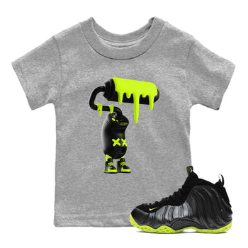 Foams One Black Volt shirts to match jordans 3D Paint Roller sneaker match tees Air Foamposite One Black and Volt match shoes to clothes SNRT Sneaker Tees Youth Baby Heather Grey 1 tee
