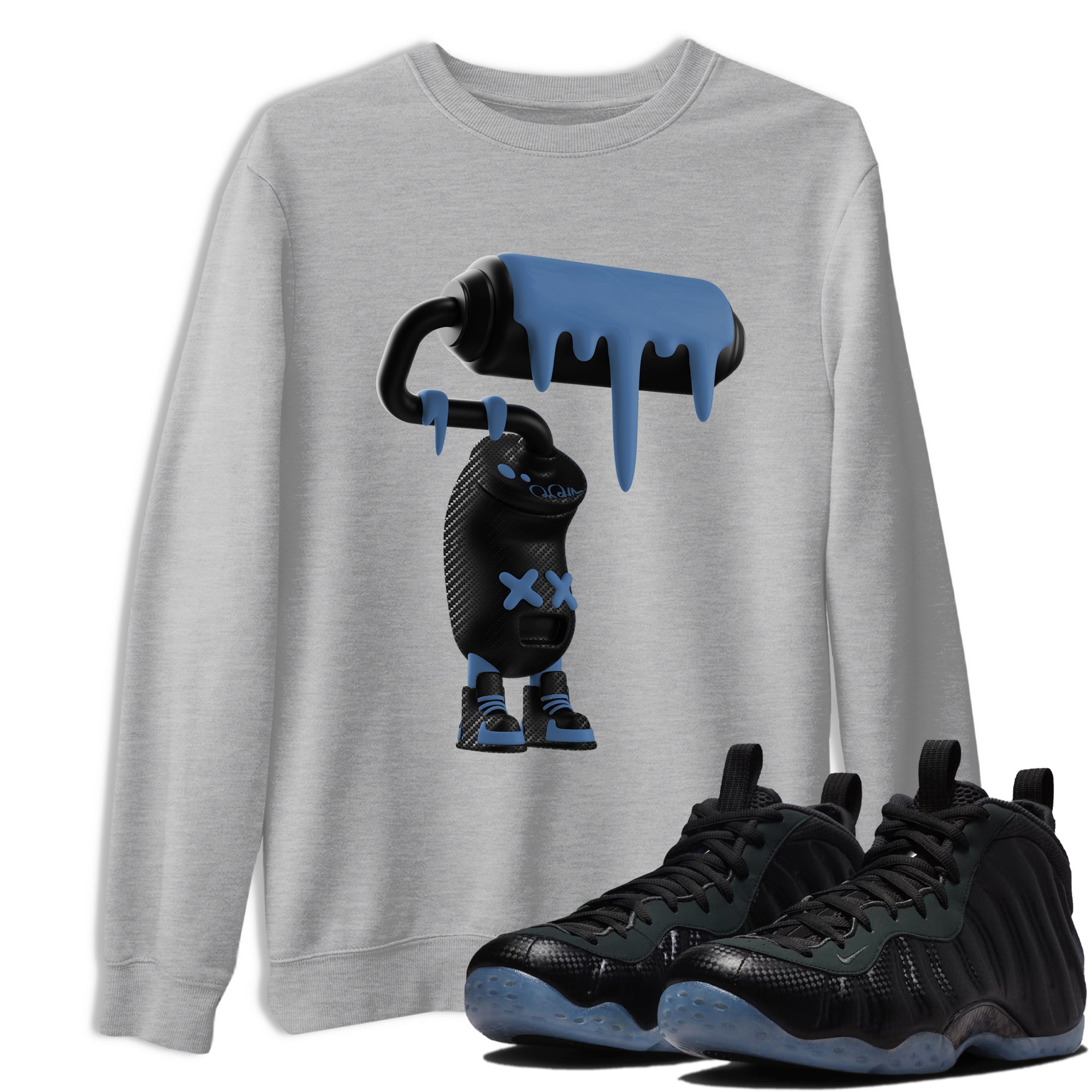 Sneaker Threads – Sneaker Tees To Match Air Foamposite One Carbon Fiber – 3D Paint Roller Graphic Tee Heather Grey 1. Perfect for Jordan releases 2025 colorways.