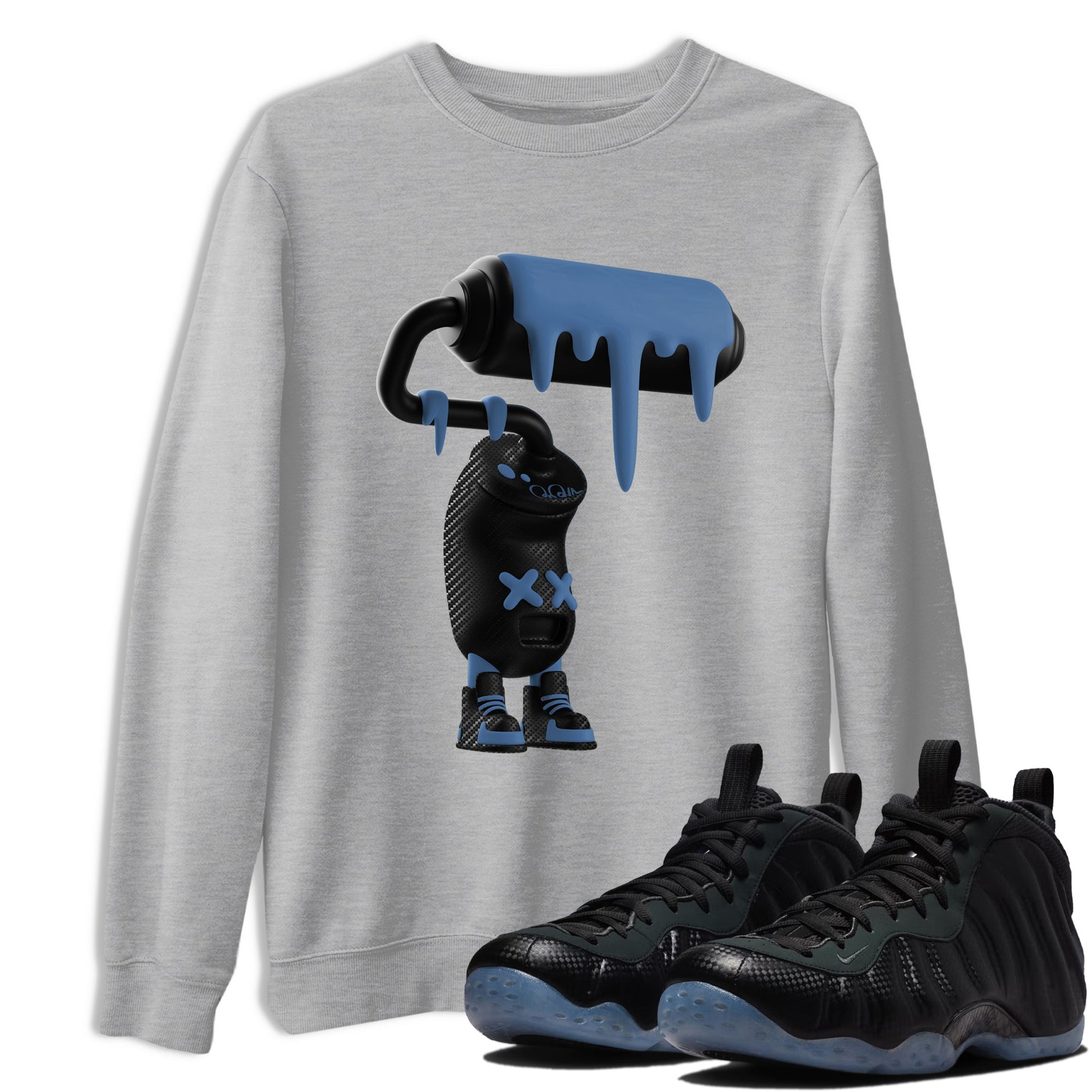Sneaker Threads – Sneaker Tees To Match Air Foamposite One Carbon Fiber – 3D Paint Roller Graphic Tee Heather Grey 1. Perfect for Jordan releases 2025 colorways.