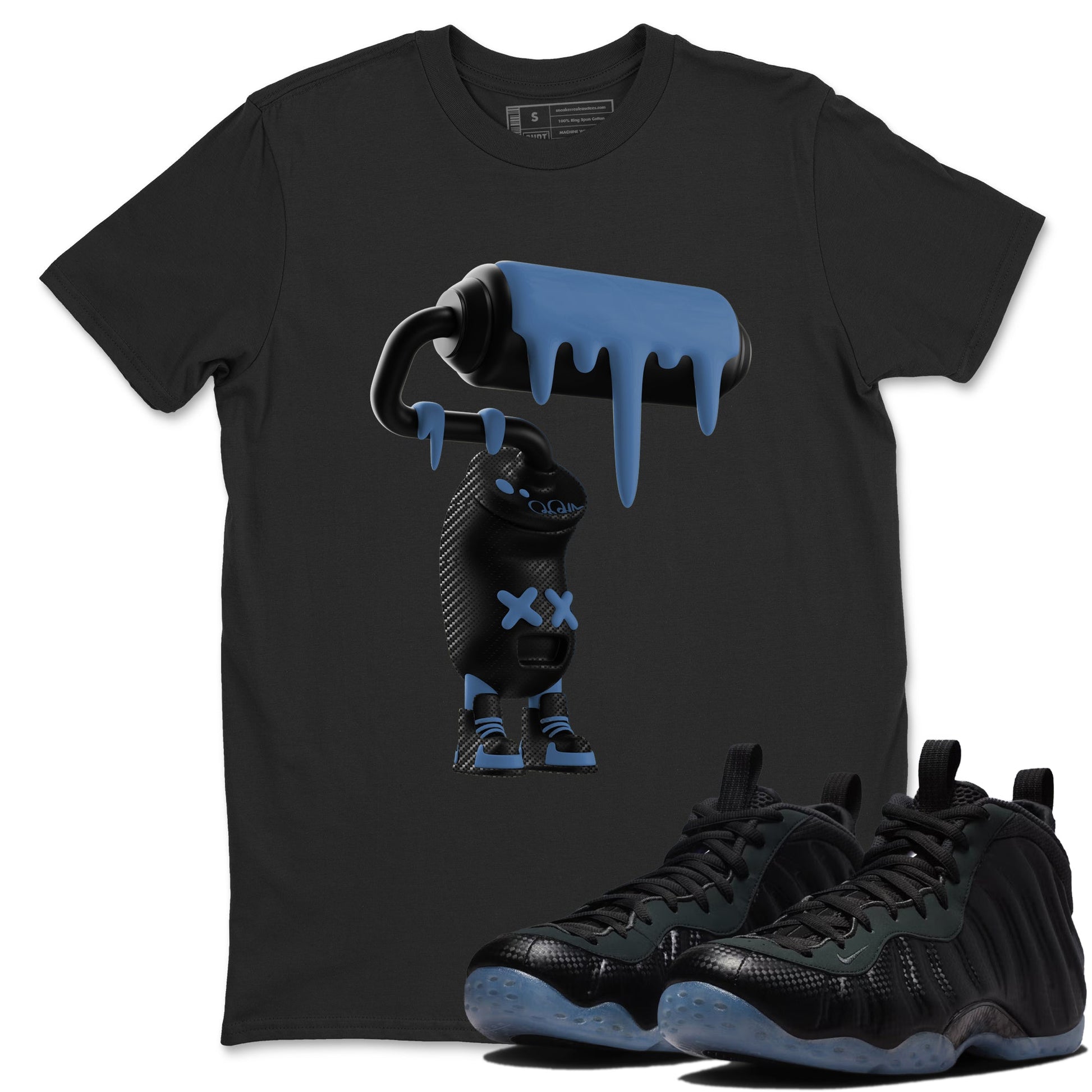 Sneaker Threads – Sneaker Tees To Match Air Foamposite One Carbon Fiber – 3D Paint Roller Graphic Tee Black 1. Perfect for Jordan releases 2025 colorways.