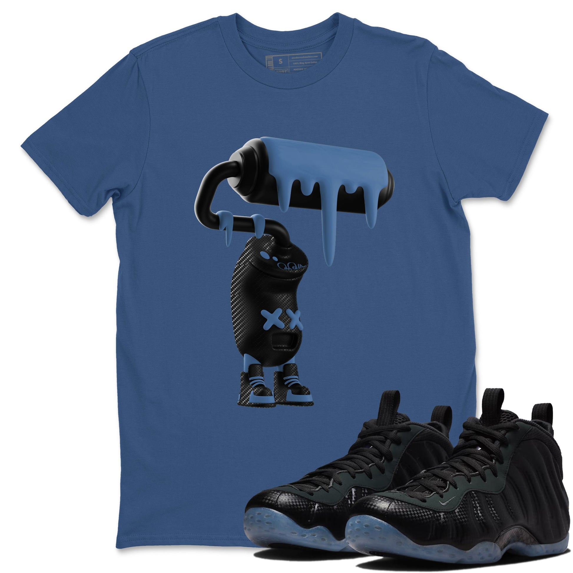 Sneaker Threads – Sneaker Tees To Match Air Foamposite One Carbon Fiber – 3D Paint Roller Graphic Tee Denim Blue 1. Perfect for Jordan releases 2025 colorways.