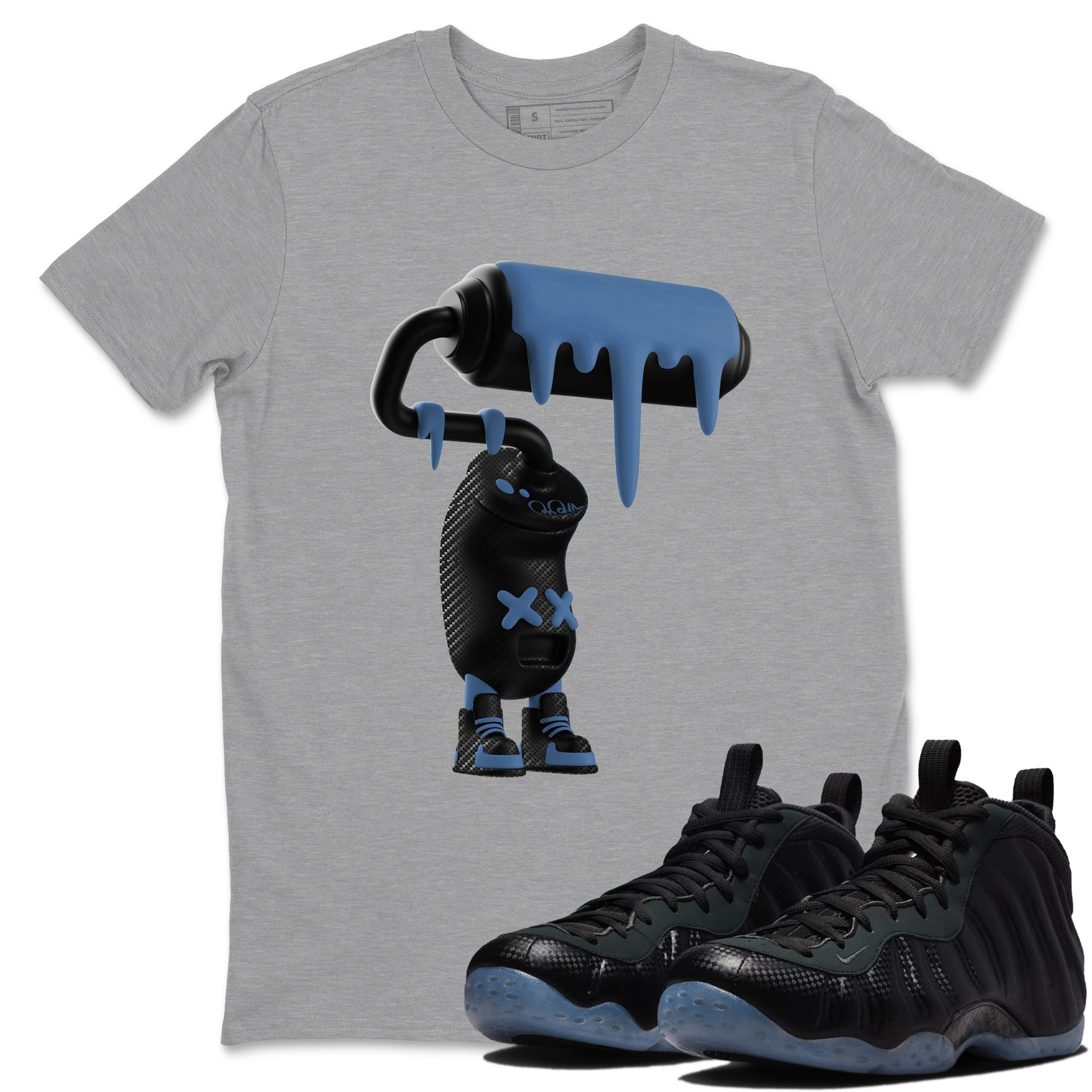 Sneaker Threads – Sneaker Tees To Match Air Foamposite One Carbon Fiber – 3D Paint Roller Graphic Tee Heather Grey 1. Perfect for Jordan releases 2025 colorways.