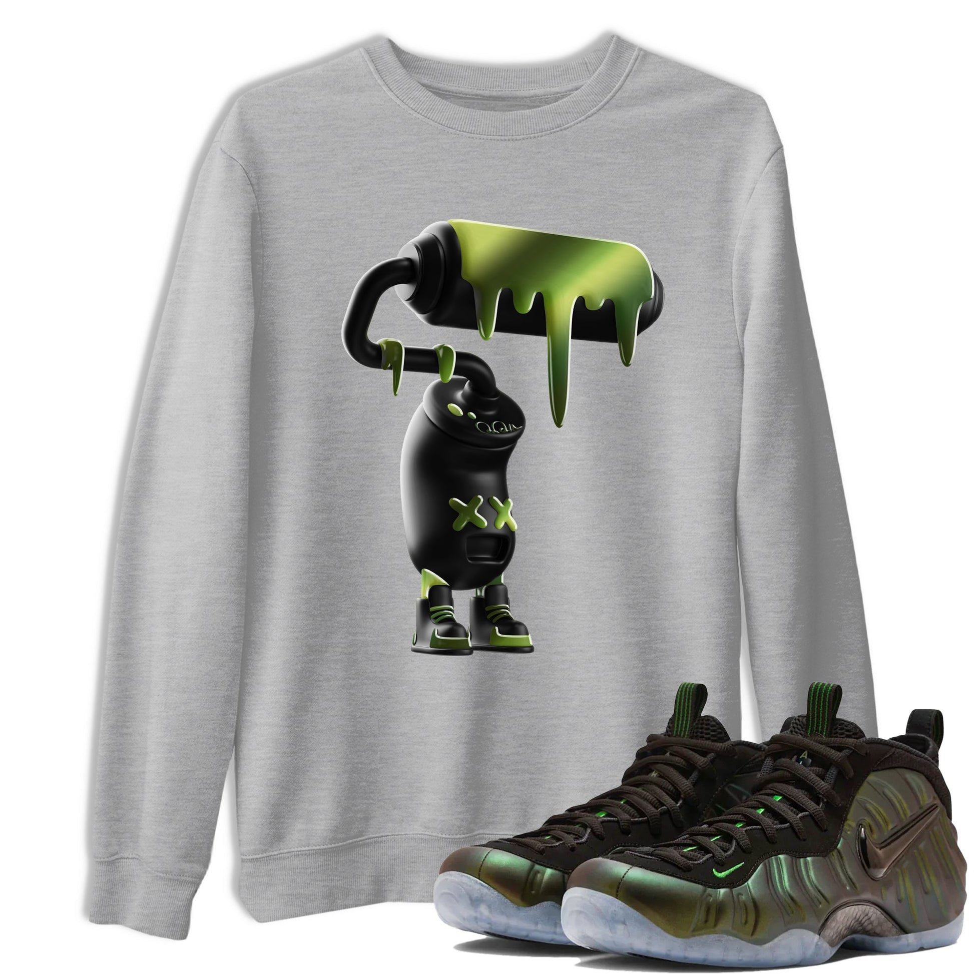 Best Christmas gifts for sneakerheads - Sneaker Tees To Match Air Foamposite One Pine Green Sneakers – 3D Paint Roller Tee Heather Grey 1