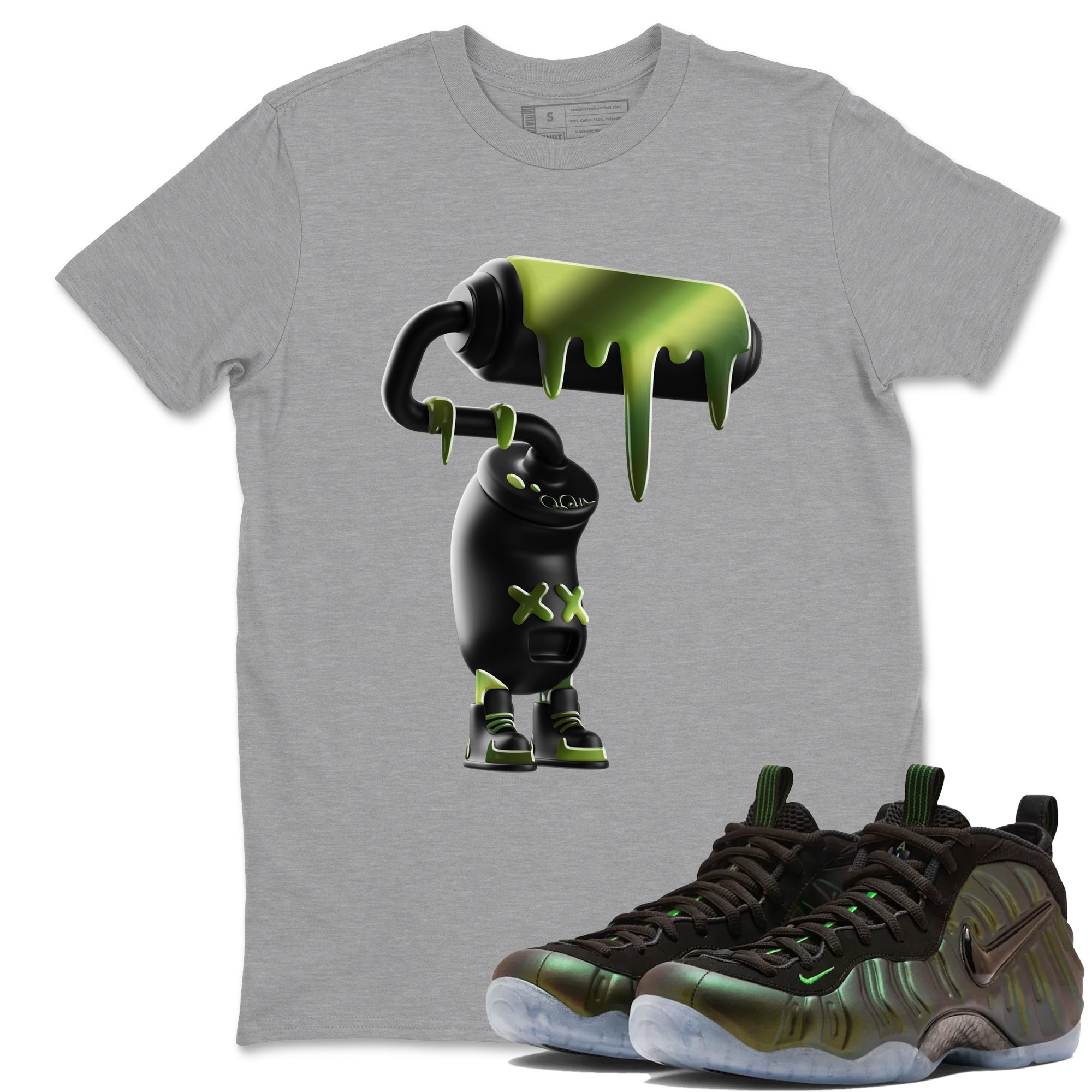 Best Christmas gifts for sneakerheads - Sneaker Tees To Match Air Foamposite One Pine Green Sneakers – 3D Paint Roller Tee Heather Grey 1