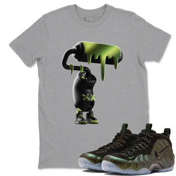 Best Christmas gifts for sneakerheads - Sneaker Tees To Match Air Foamposite One Pine Green Sneakers – 3D Paint Roller Tee Heather Grey 1