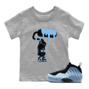 3D Paint Roller baby and kids t-shirt crafted for little sneakerheads to shine with the Air Foamposite One Psychic Blue sneakers, displayed in Heather Grey 1.