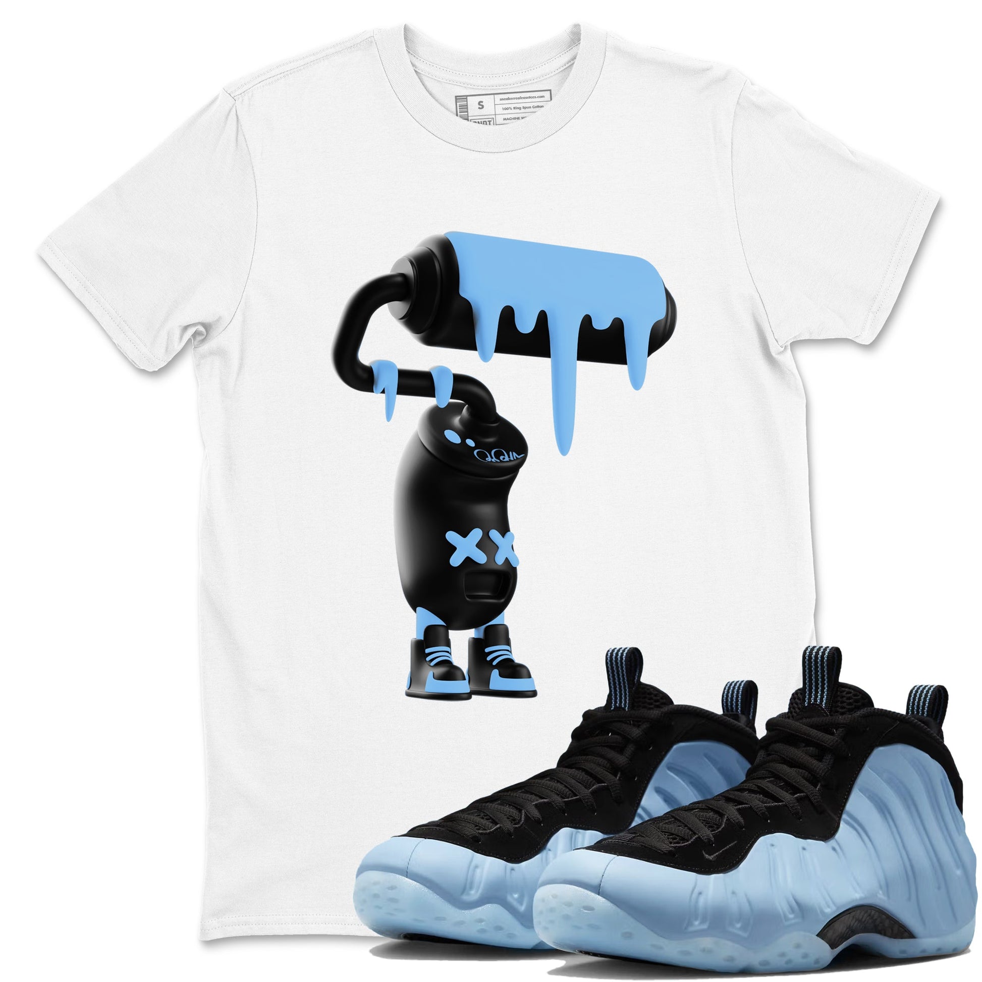 3D Paint Roller sneaker match t-shirt styled to complete your fit with the Air Foamposite One Psychic Blue sneakers, shown in White 1.