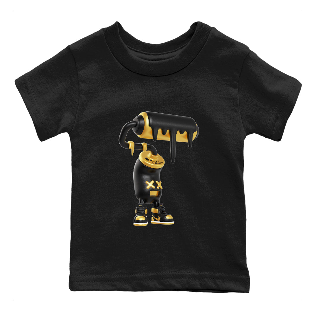 1s Black Metallic Gold shirts to match jordans 3D Paint Roller sneaker match tees Air Jordan 1 Black Metallic Gold SNRT Sneaker Tees streetwear brand Baby and Youth Black 2 cotton tee