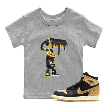 1s Black Metallic Gold shirts to match jordans 3D Paint Roller sneaker match tees Air Jordan 1 Black Metallic Gold SNRT Sneaker Tees streetwear brand Baby and Youth Heather Grey 1 cotton tee