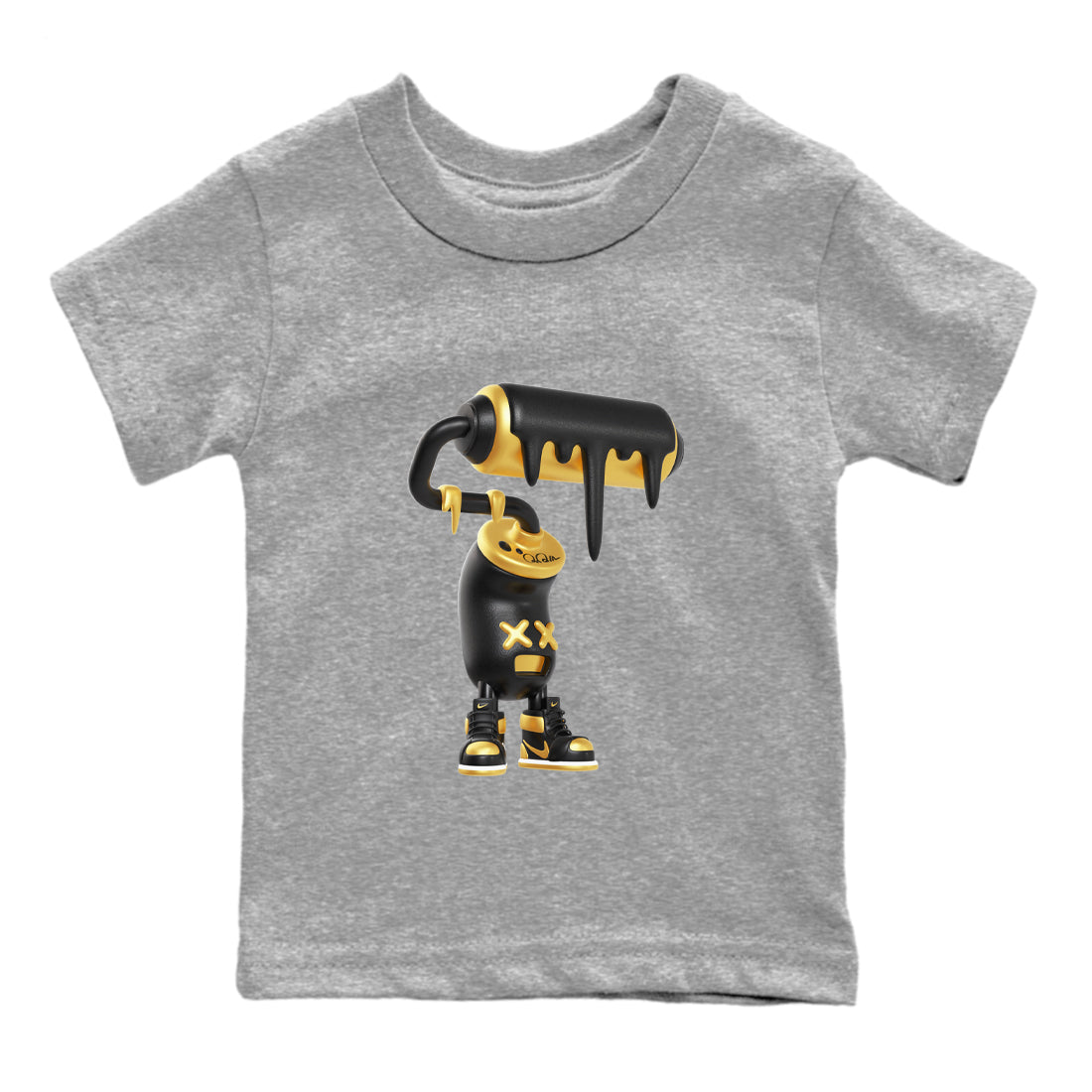 1s Black Metallic Gold shirts to match jordans 3D Paint Roller sneaker match tees Air Jordan 1 Black Metallic Gold SNRT Sneaker Tees streetwear brand Baby and Youth Heather Grey 2 cotton tee