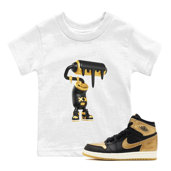 1s Black Metallic Gold shirts to match jordans 3D Paint Roller sneaker match tees Air Jordan 1 Black Metallic Gold SNRT Sneaker Tees streetwear brand Baby and Youth White 1 cotton tee
