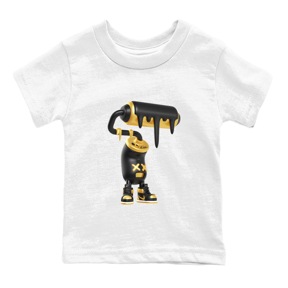1s Black Metallic Gold shirts to match jordans 3D Paint Roller sneaker match tees Air Jordan 1 Black Metallic Gold SNRT Sneaker Tees streetwear brand Baby and Youth White 2 cotton tee
